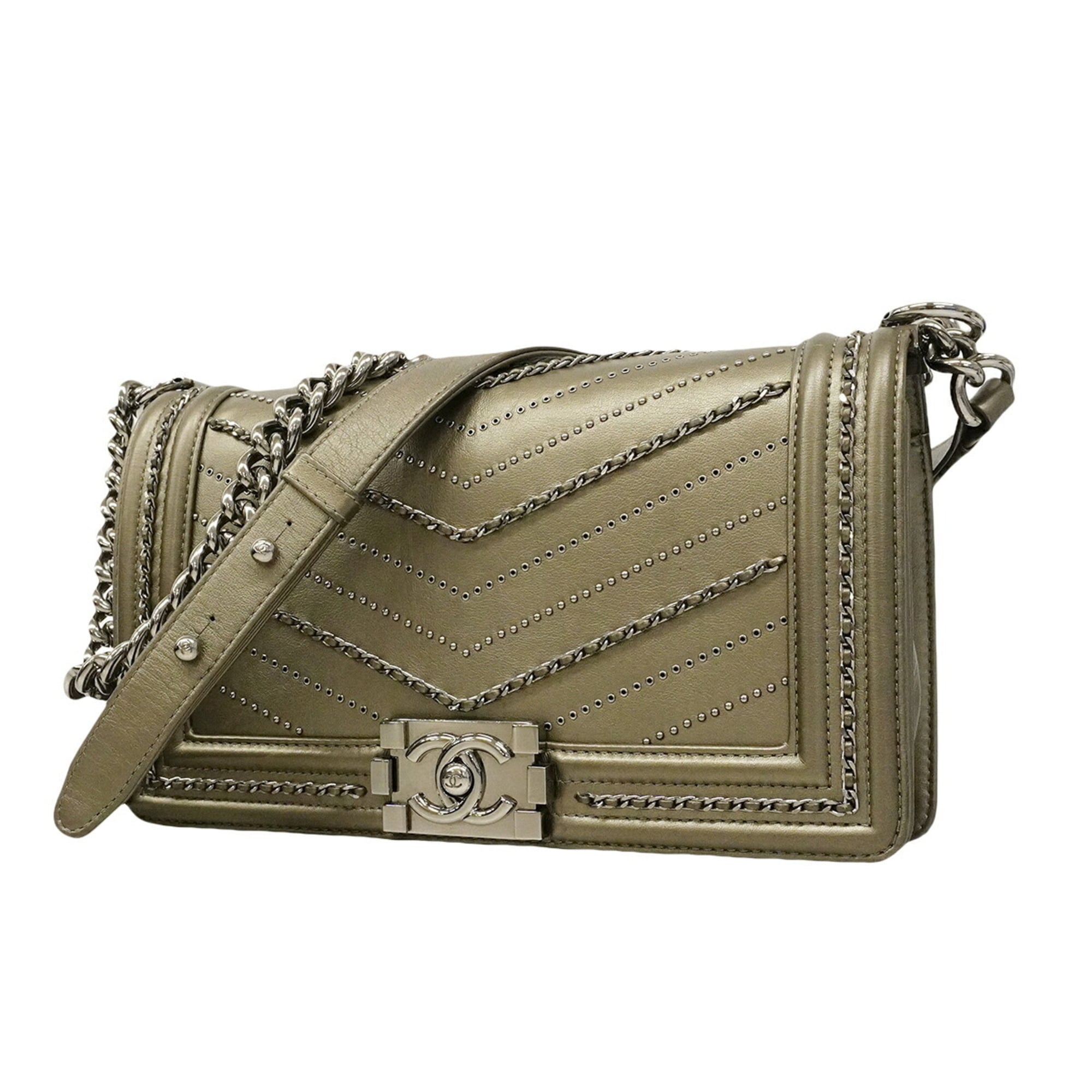 Chanel Gray Leather Shoulder Bag (Pre-Owned)
