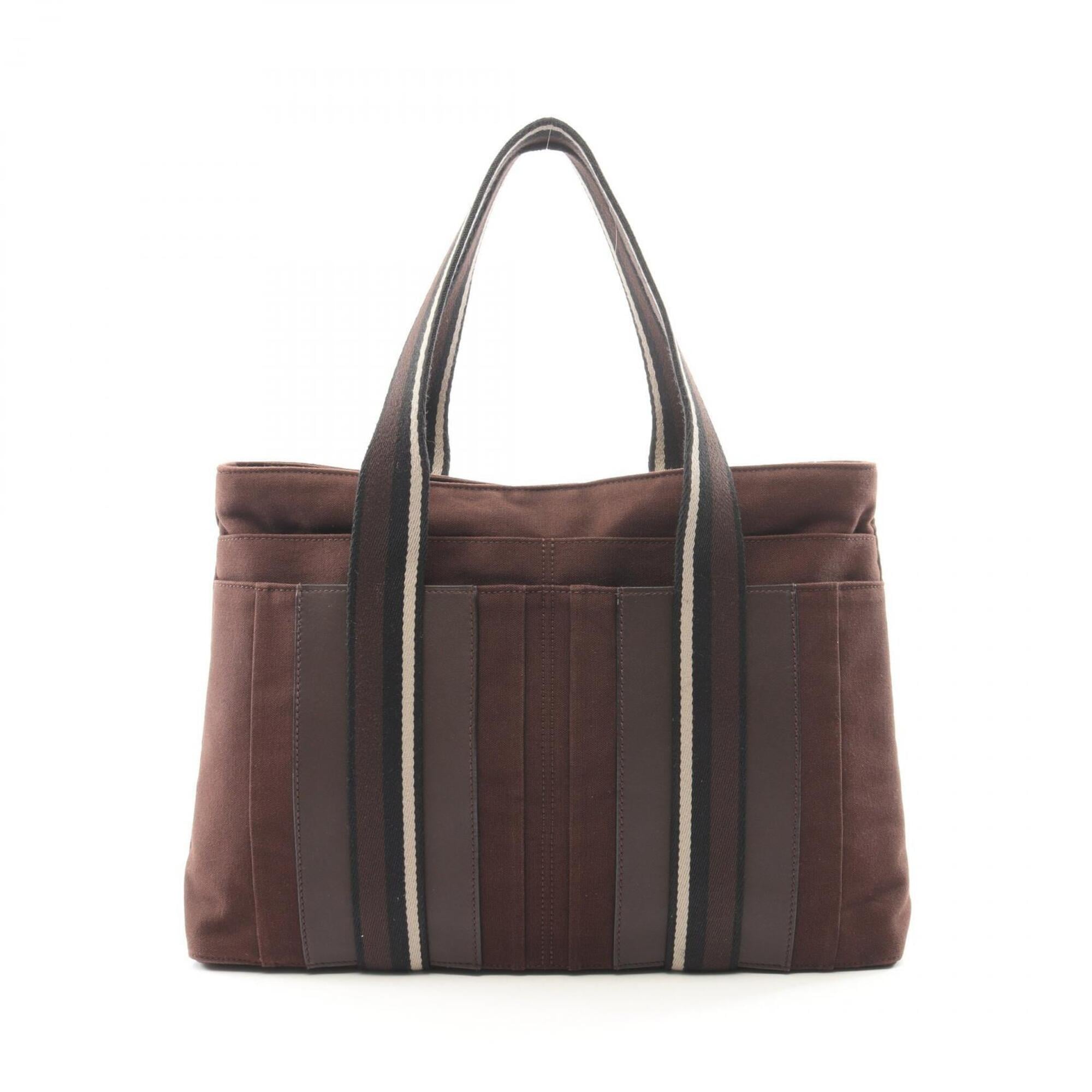 Hermes Brown Canvas Leather Handbag Tote Bag (Pre-Owned)
