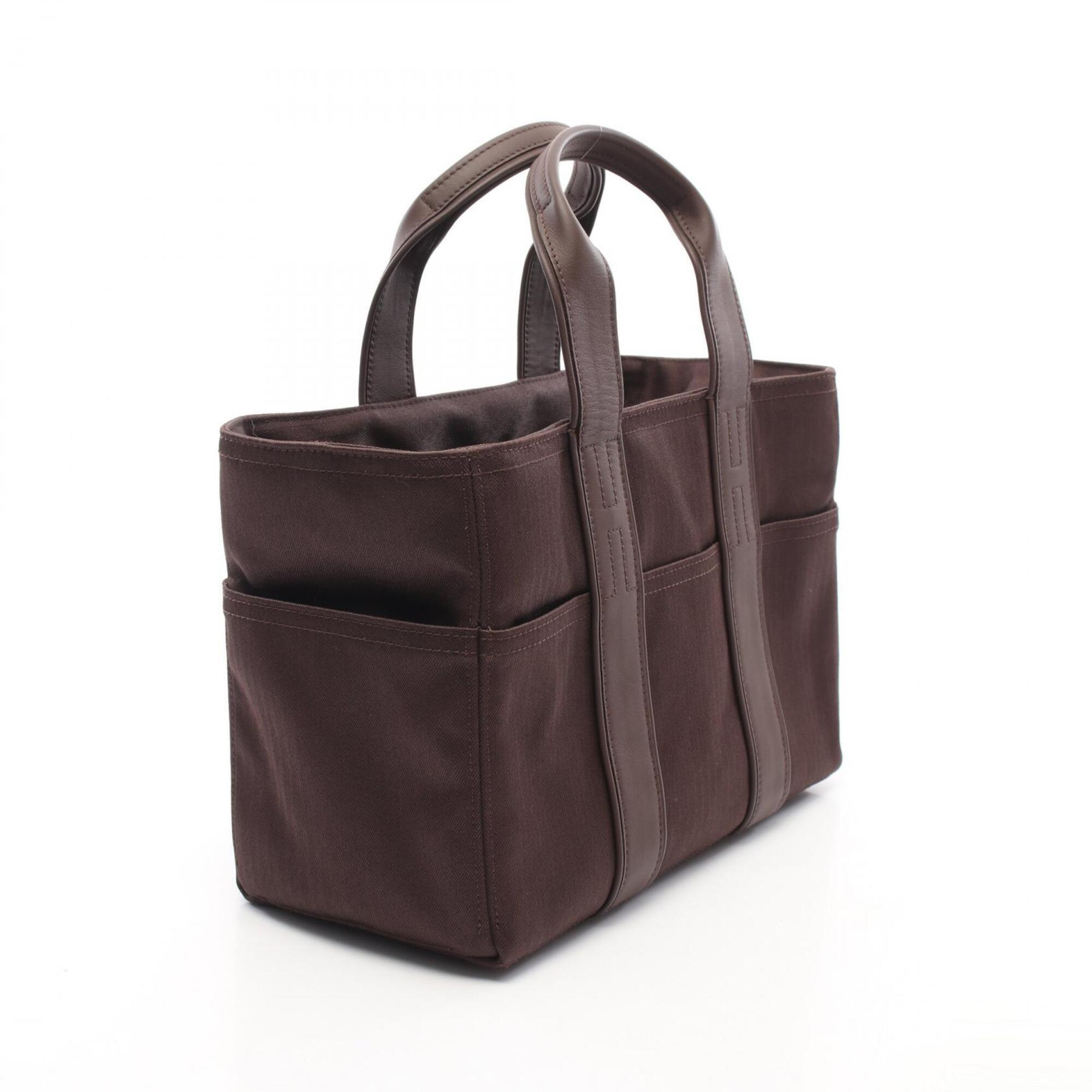 Hermes Brown Toile Chevron Leather Handbag (Pre-Owned)
