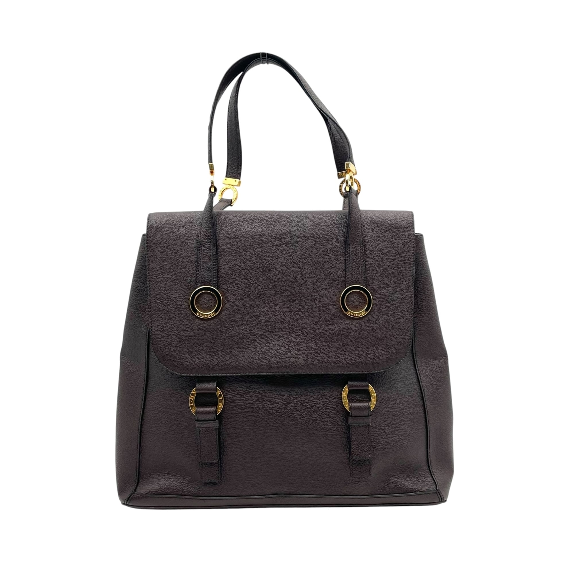 Bvlgari Dark Brown Leather Handbag Tote Bag (Pre-Owned)