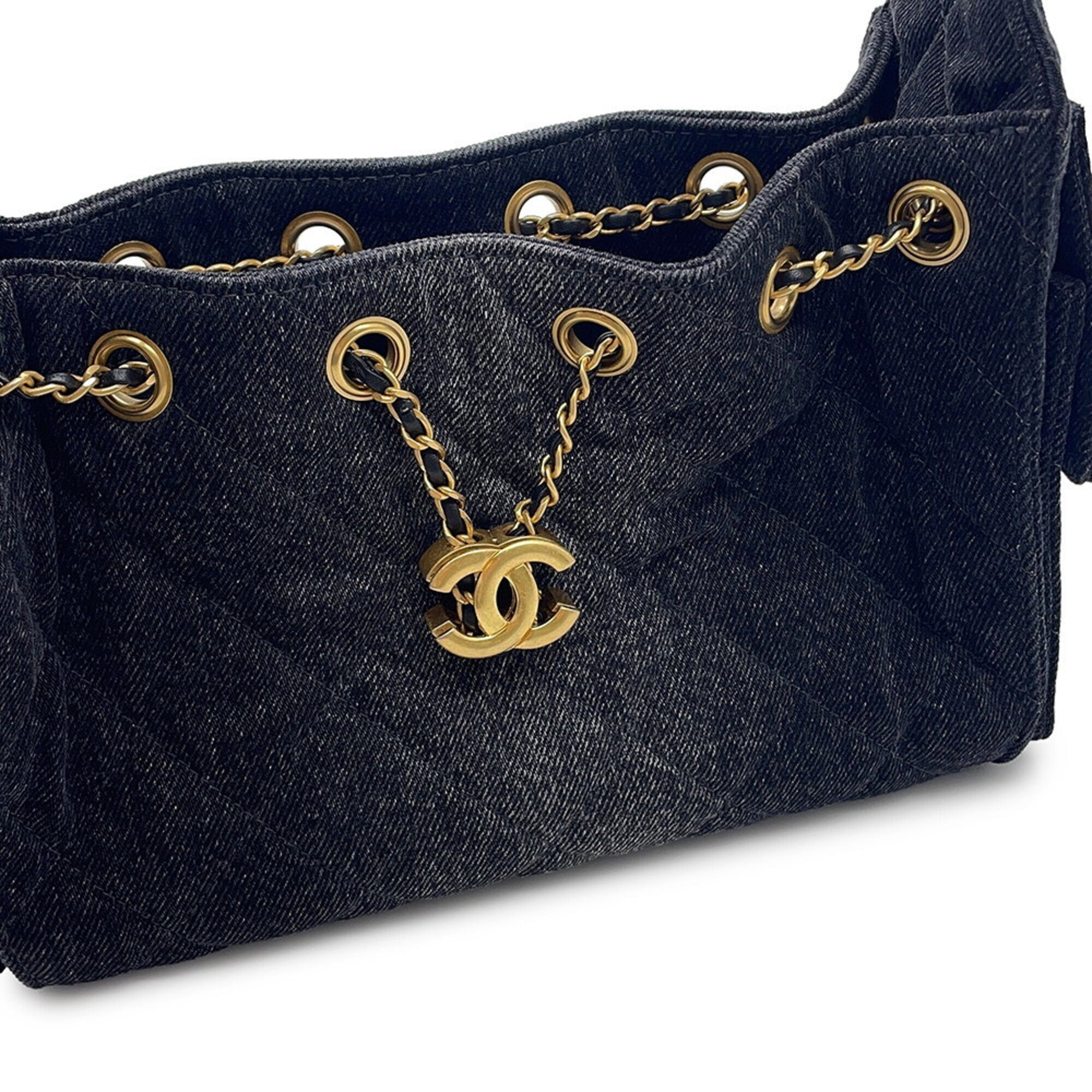 Chanel Black Denim Handbag Shoulder Bag (Pre-Owned)