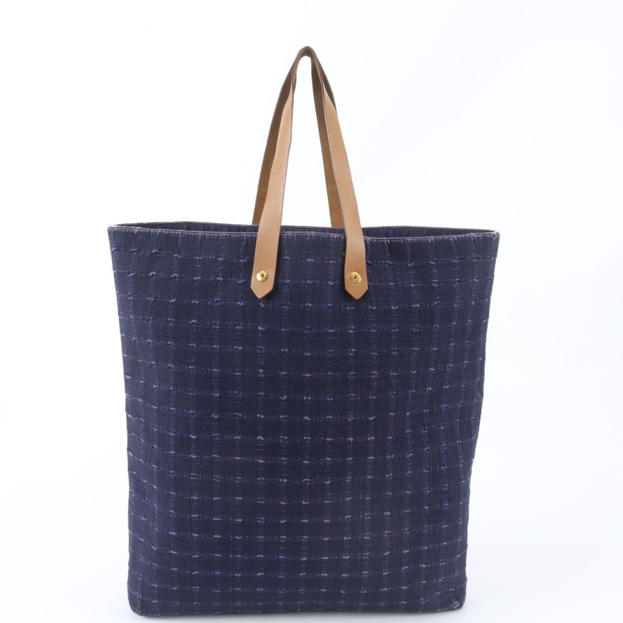 Hermes Navy Leather Canvas Shoulder Bag Tote Bag (Pre-Owned)