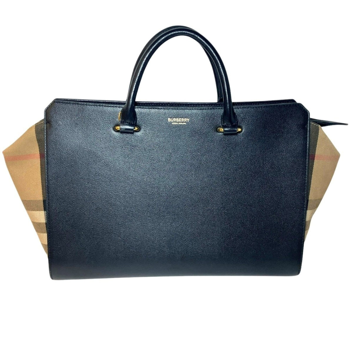 Burberry Navy Leather Canvas Handbag (Pre-Owned)