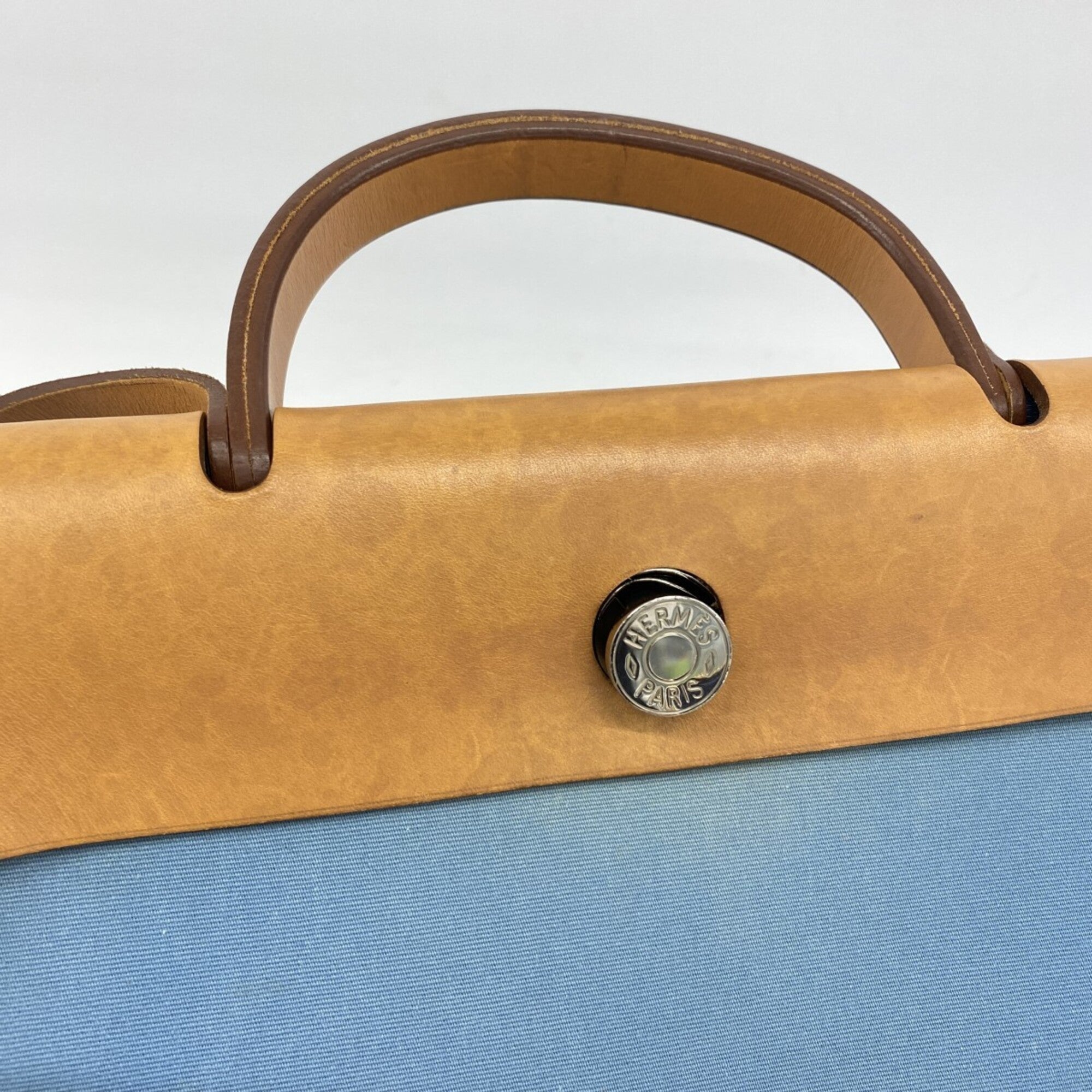 Hermes Blue Toile Officier Handbag (Pre-Owned)