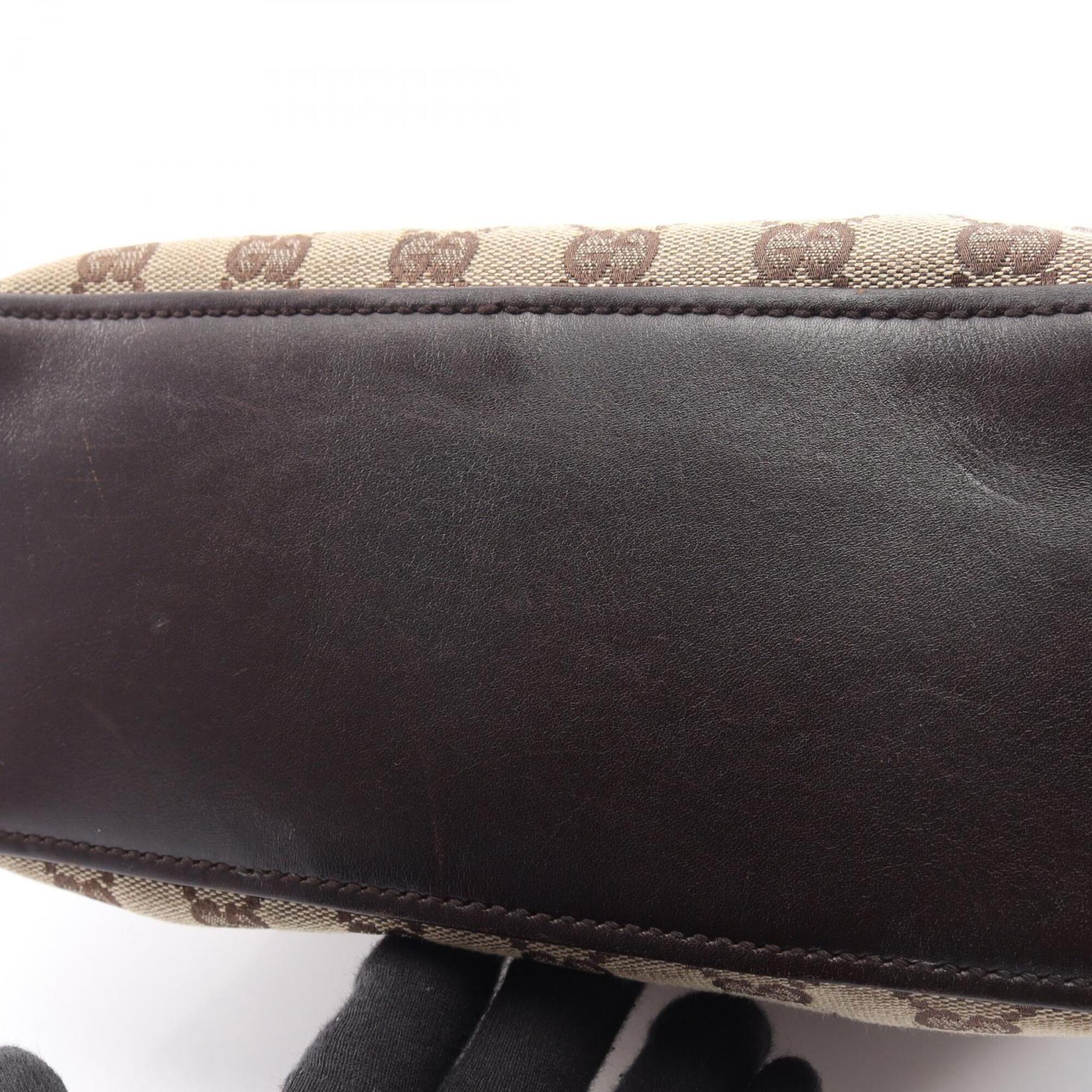 Gucci Beige Brown Canvas Leather Handbag Tote Bag (Pre-Owned)