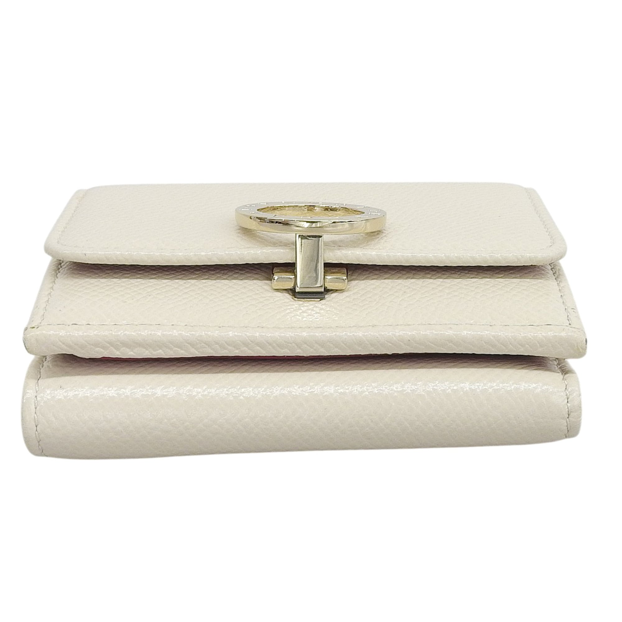 Bvlgari Light Beige Purple Leather Wallet (Tri-Fold) (Pre-Owned)