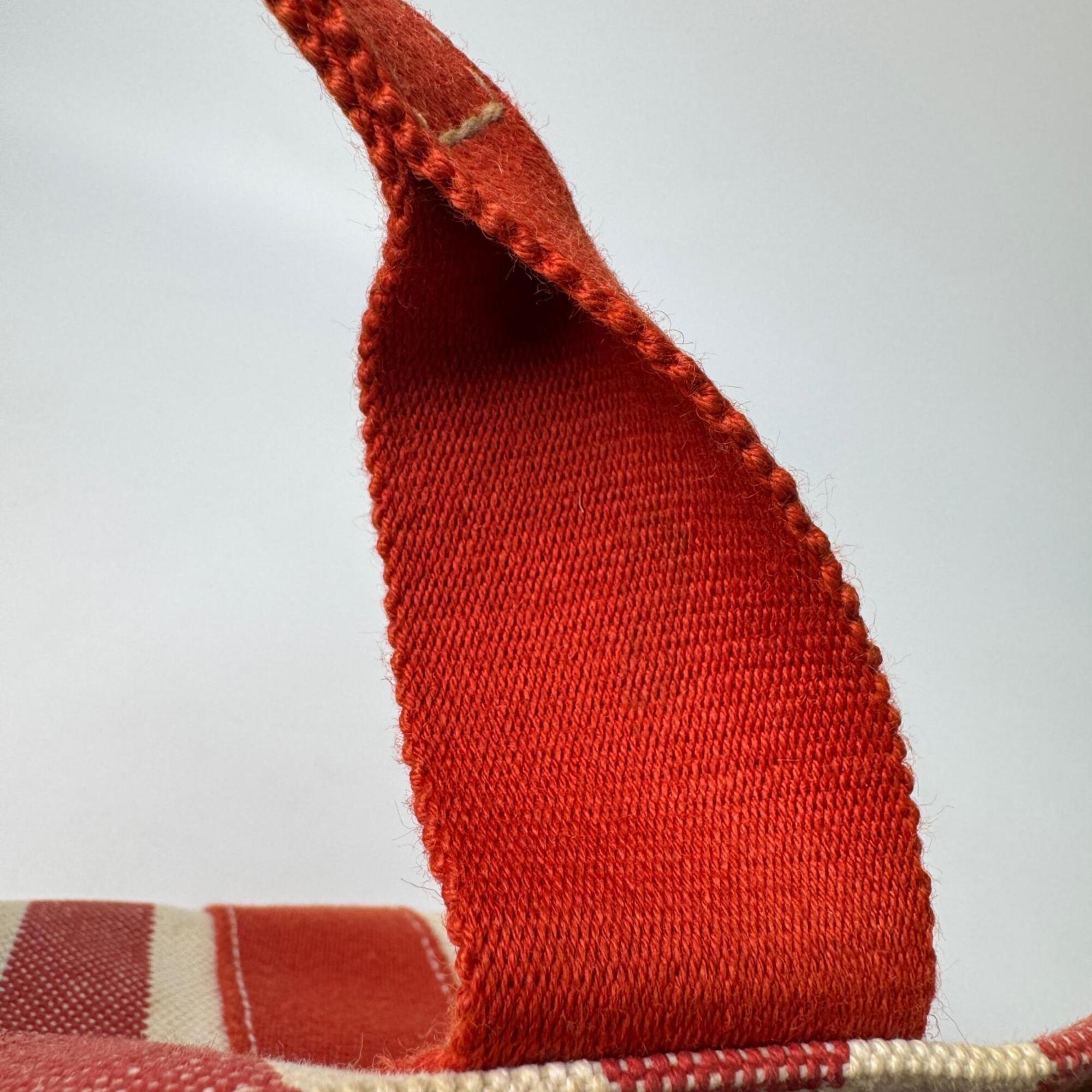 Hermes Cream Red Color Canvas Handbag Pouch Tote Bag (Pre-Owned)