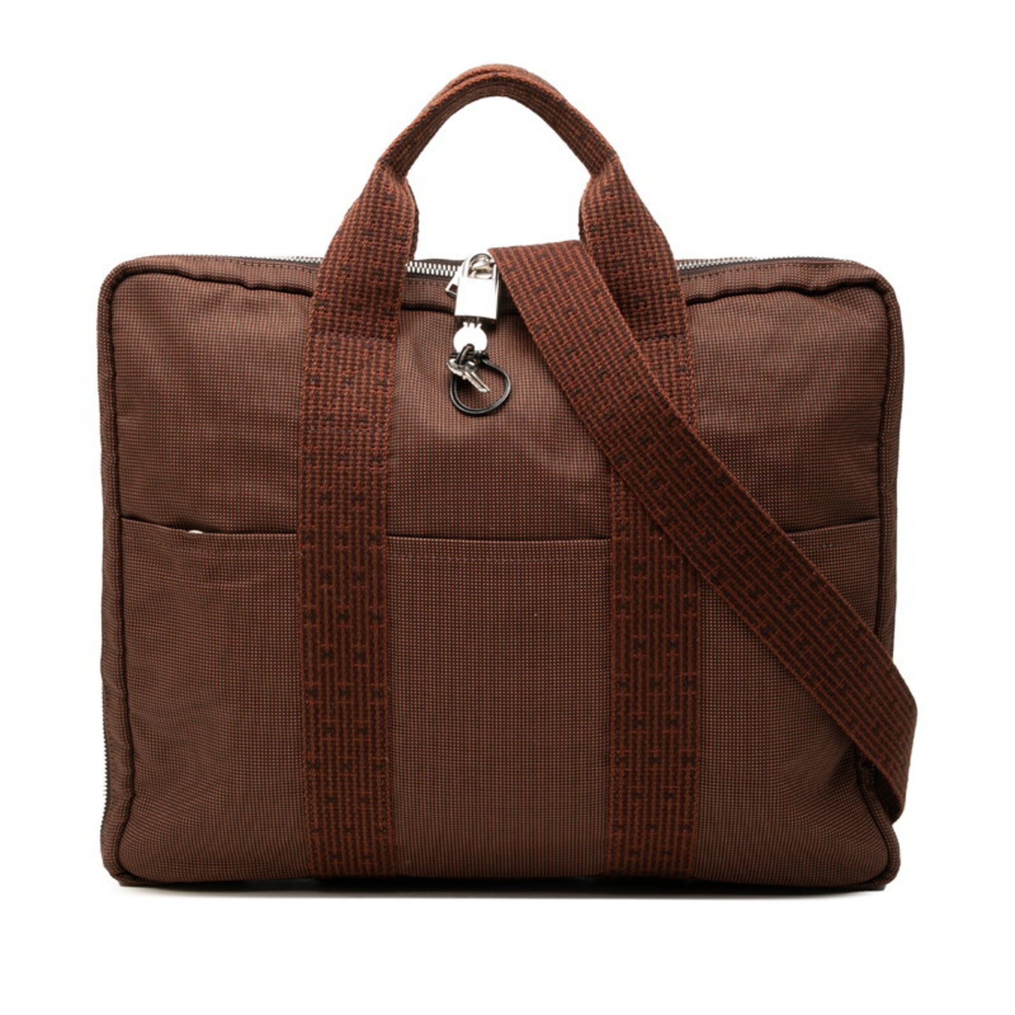 Hermes Brown Canvas Briefcase Handbag Shoulder Bag (Pre-Owned)