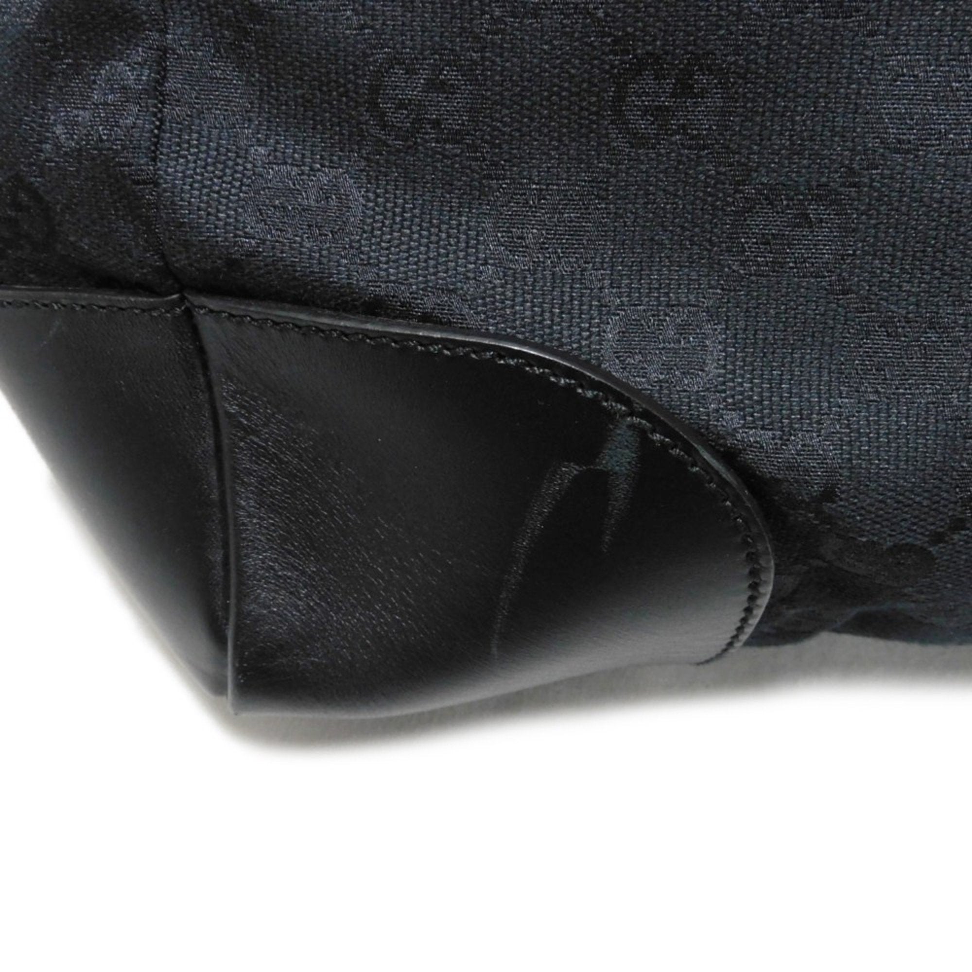 Gucci Black Gg Canvas Leather Shoulder Bag Tote Bag (Pre-Owned)