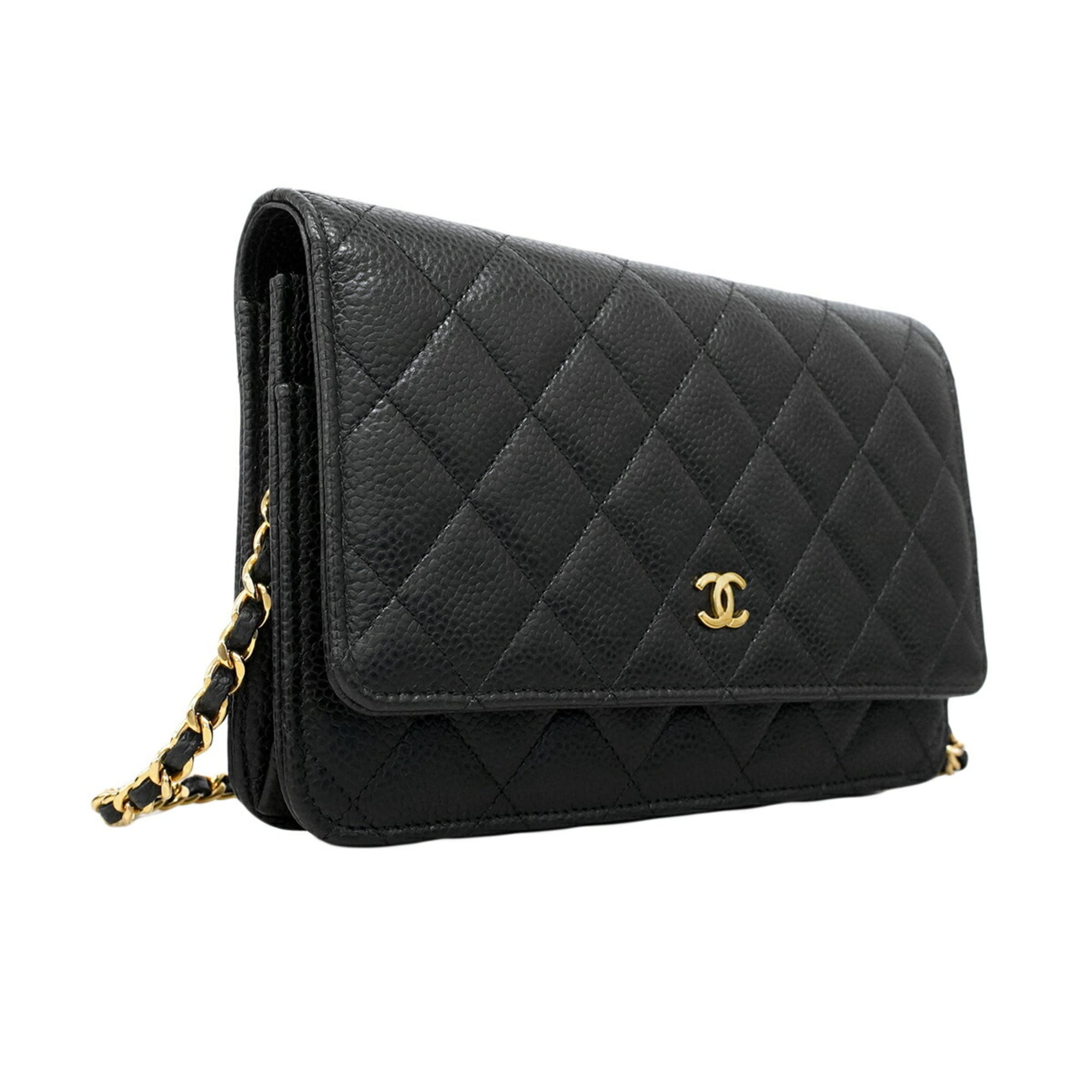 Chanel Black Grained Calfskin Chain/Shoulder Wallet (Pre-Owned)
