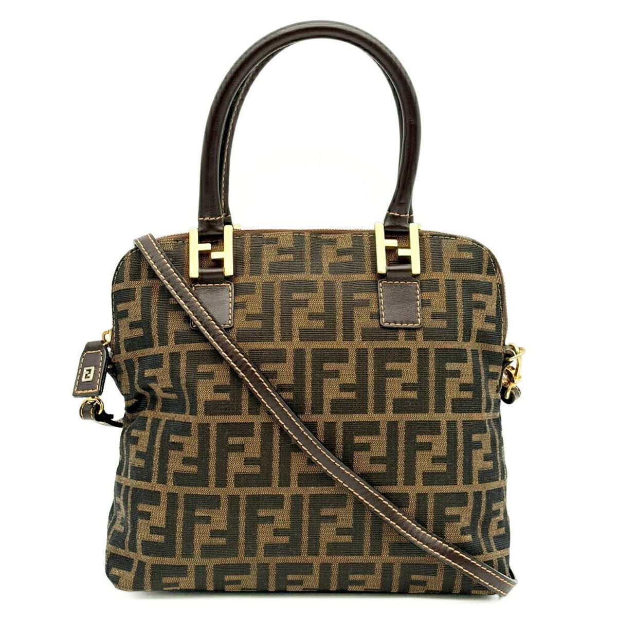 Fendi Brown Canvas Leather Shoulder Bag (Pre-Owned)