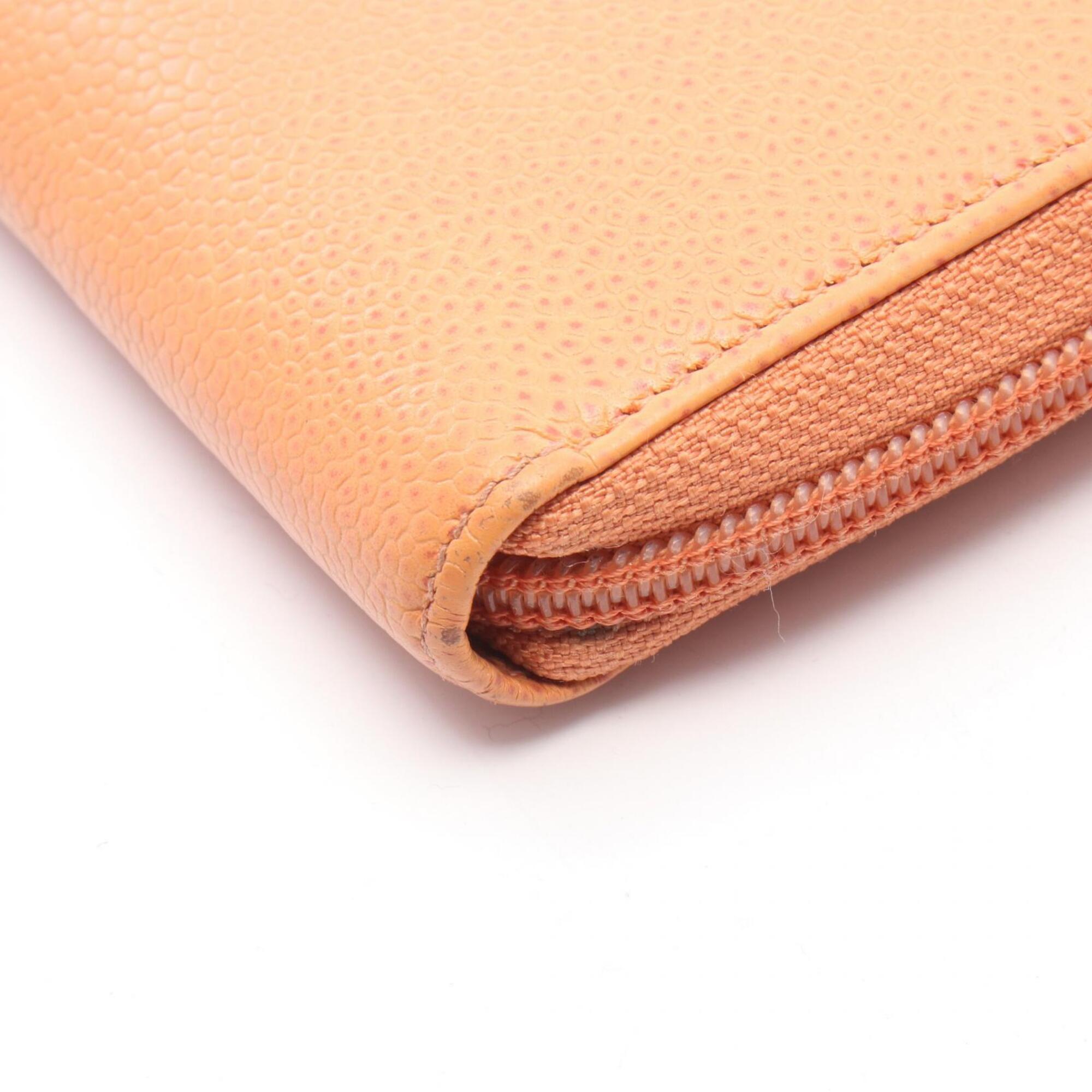 Chanel Orange Grained Calfskin Long Wallet (Bi-Fold) (Pre-Owned)