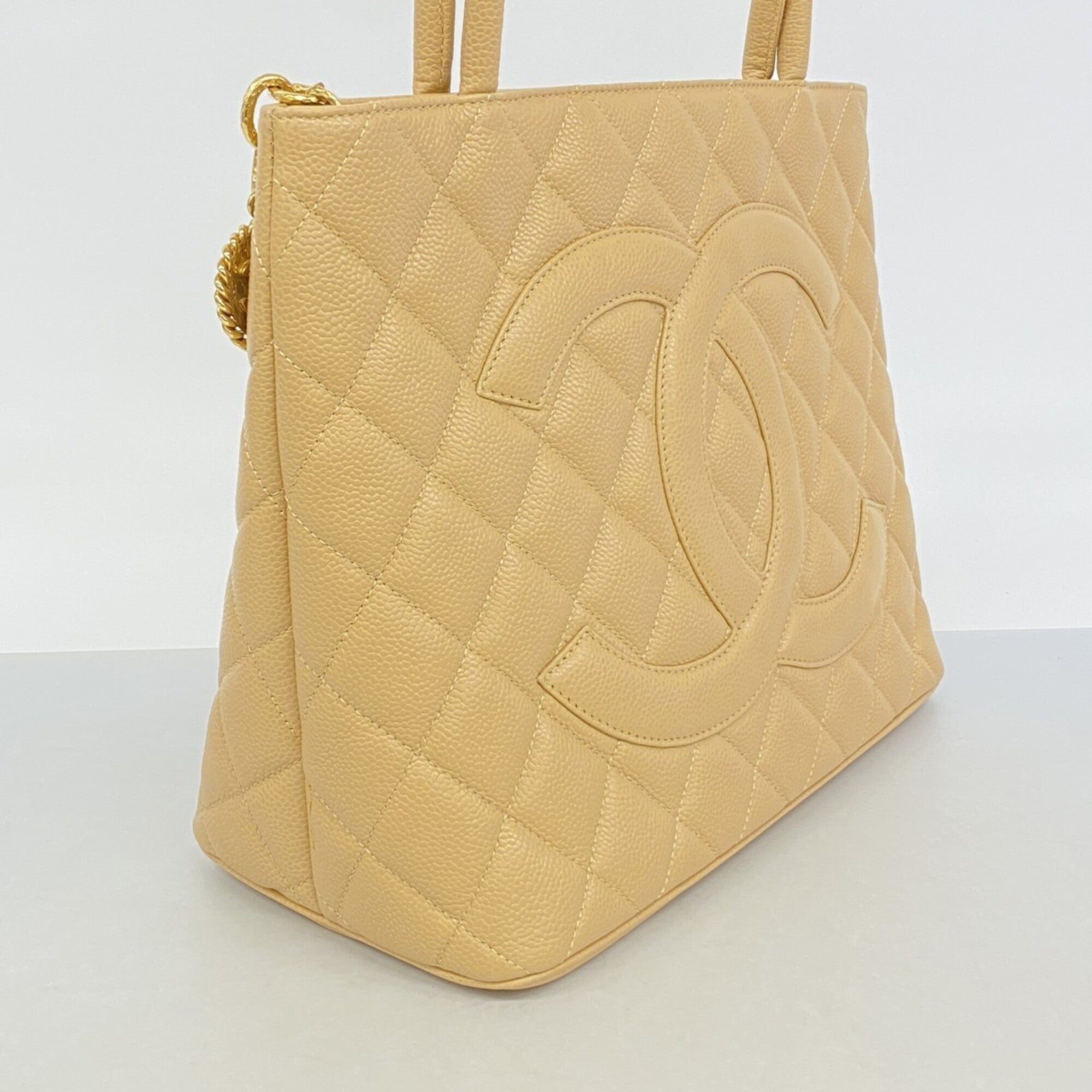 Chanel Beige Grained Calfskin Tote Bag (Pre-Owned)