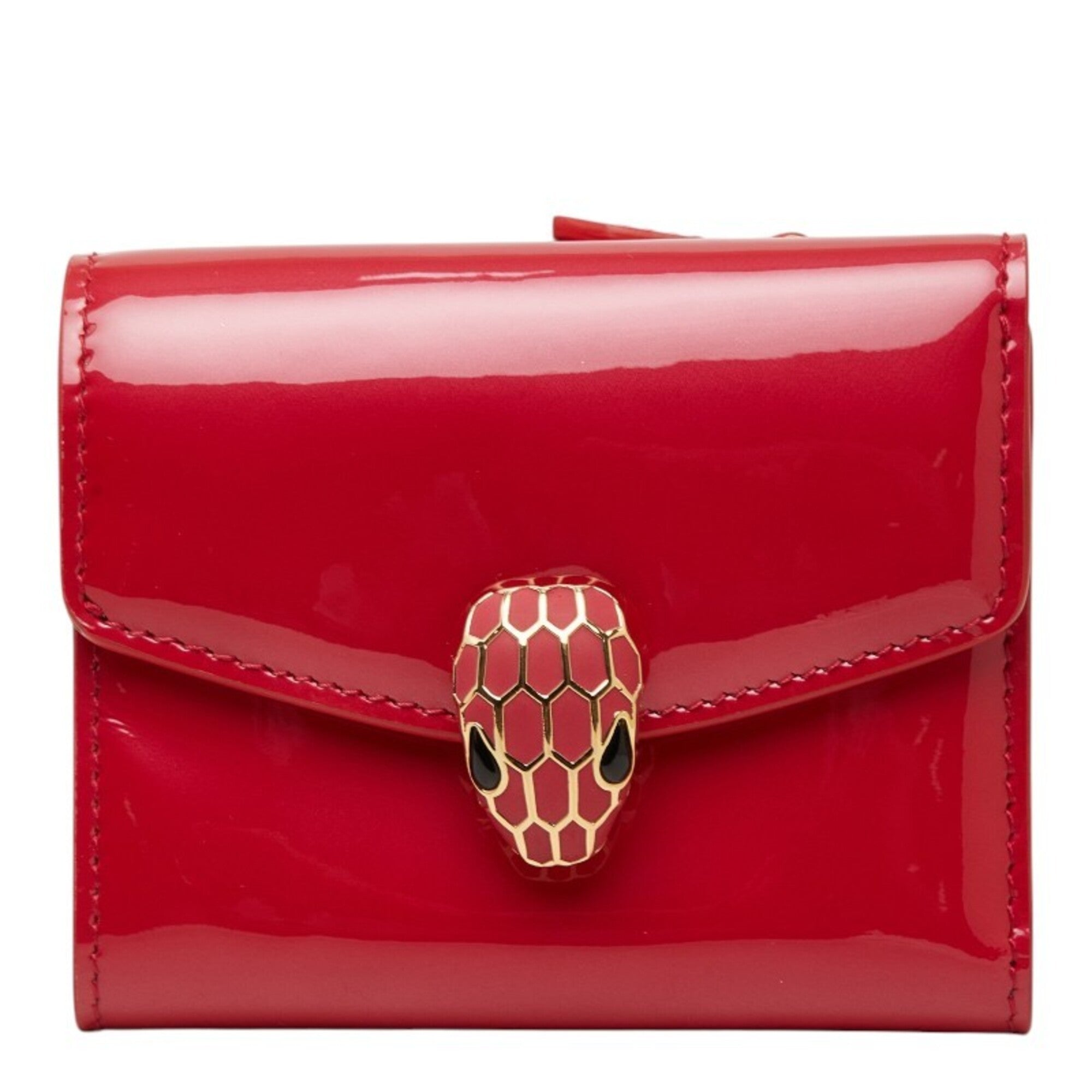 Bvlgari Pink Red Color Patent Leather Wallet (Tri-Fold) (Pre-Owned)