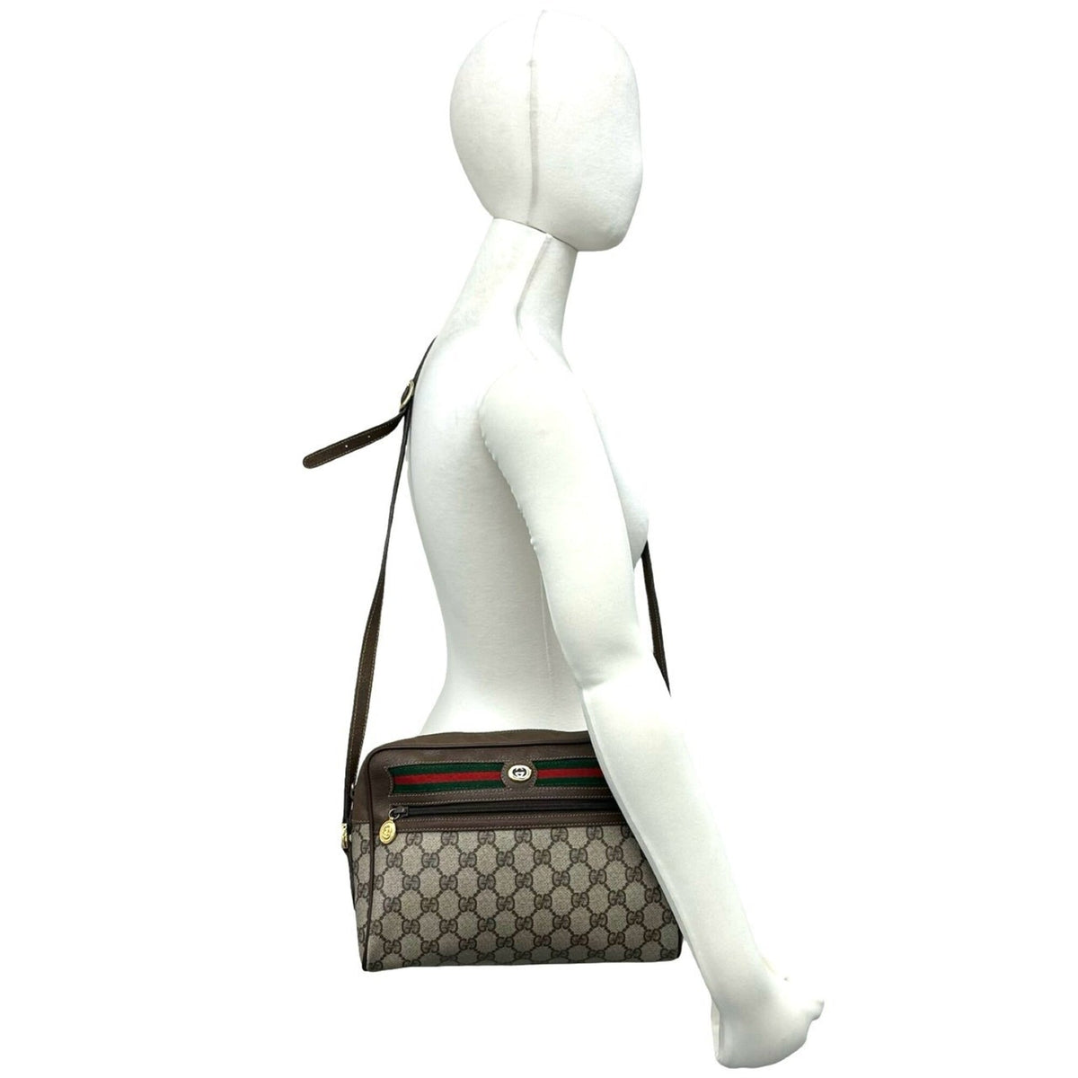 Gucci Brown Green Red Color Leather Pvc Pochette Shoulder Bag (Pre-Owned)