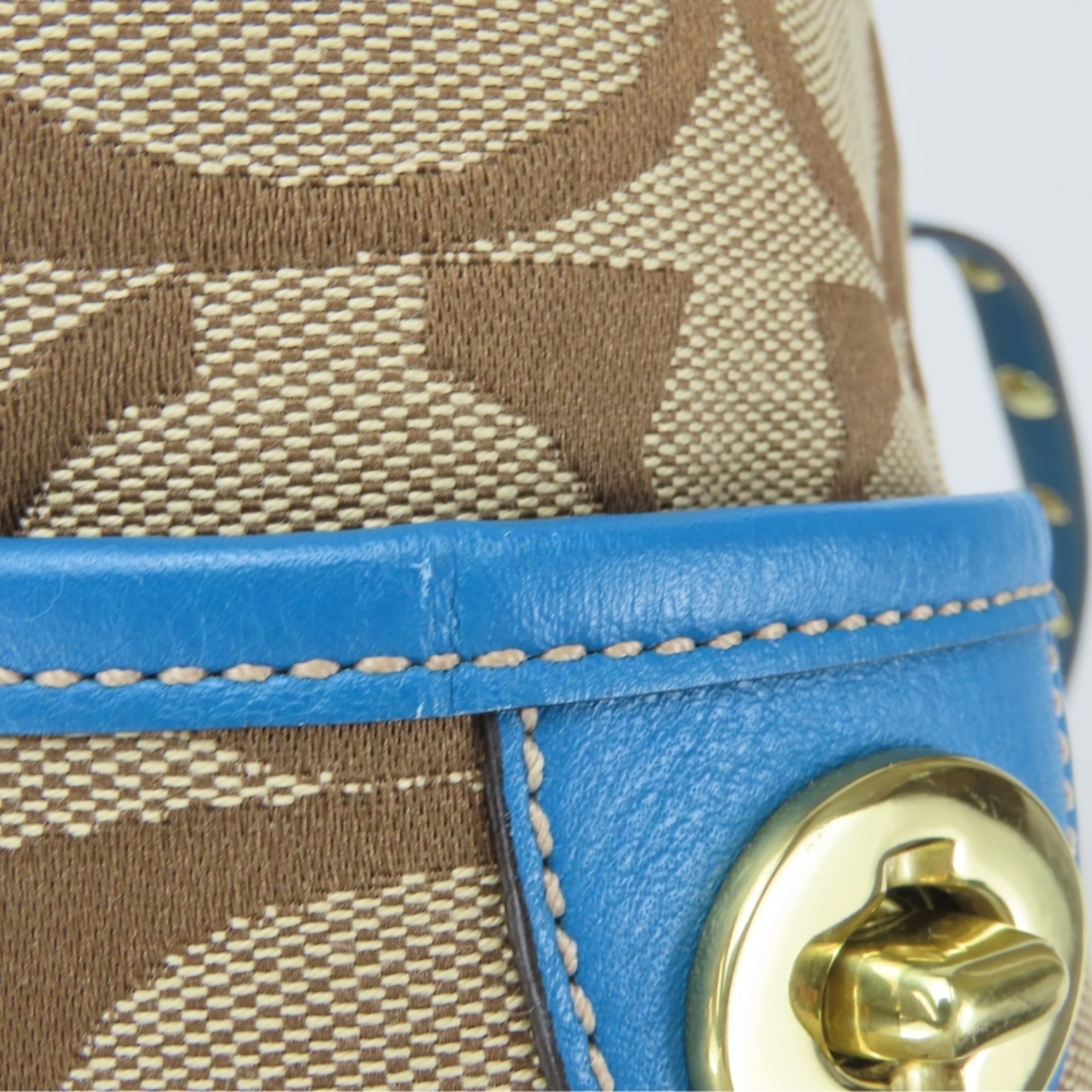 Coach Signature Blue Brown Canvas Leather Tote Bag (Pre-Owned)