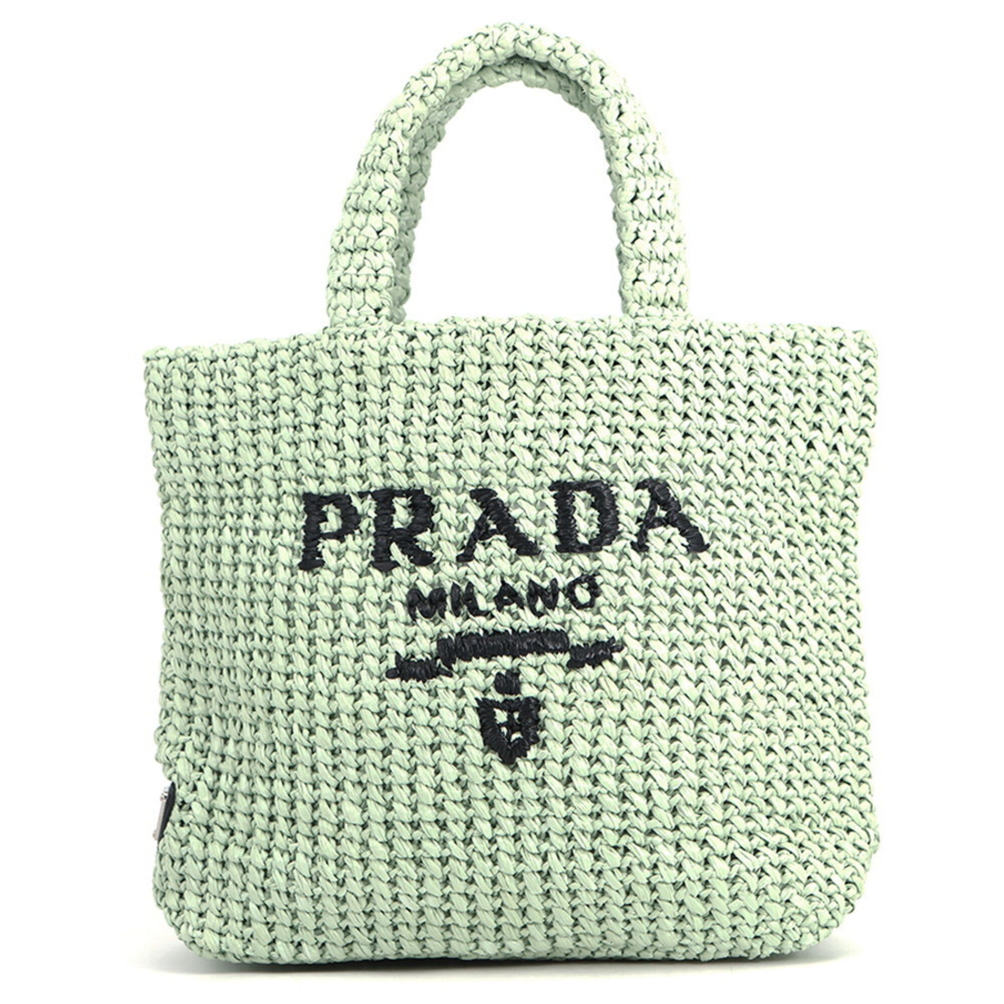 Prada Green Raffia Handbag Tote Bag (Pre-Owned)