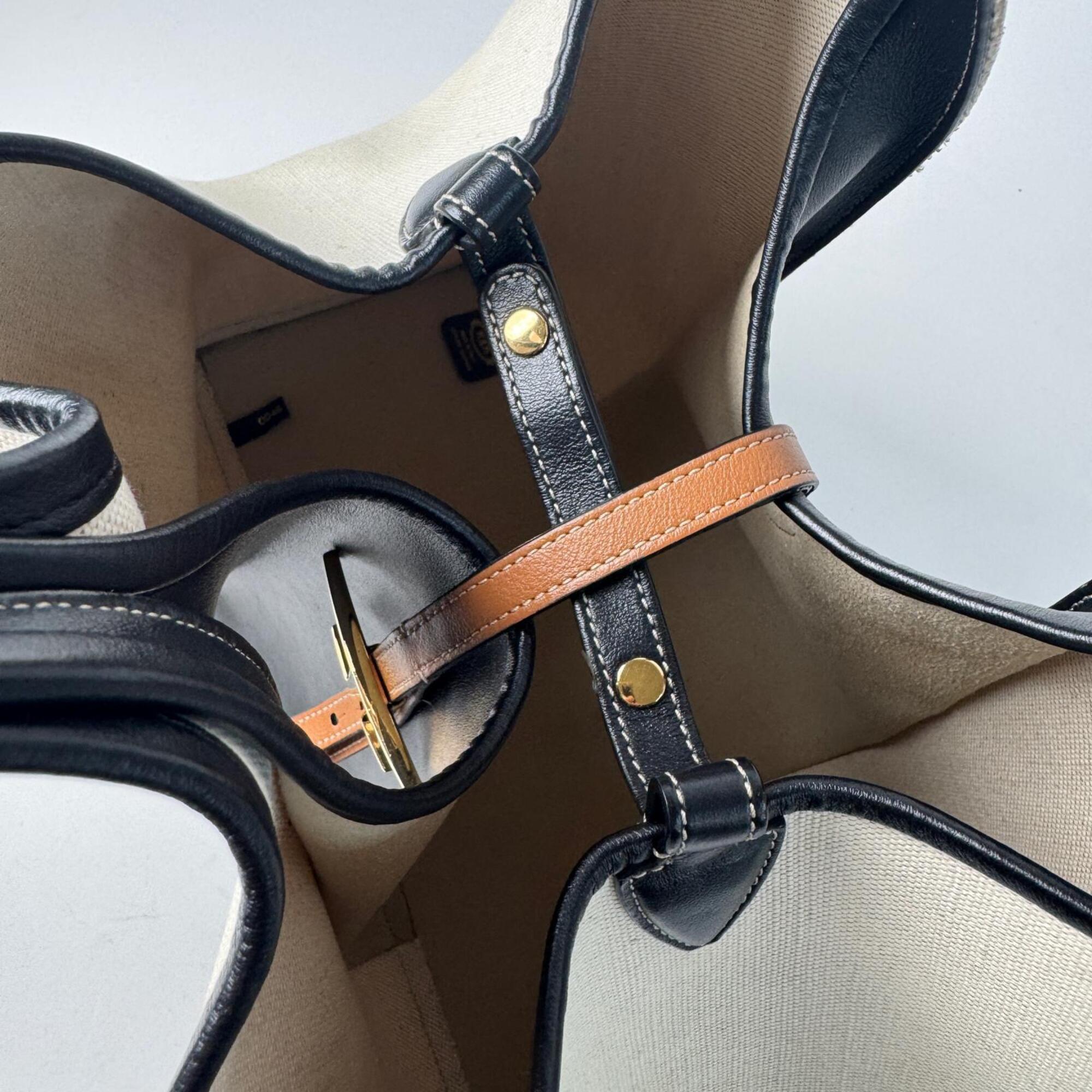 Tod's Beige Brown Canvas Leather Pouch Shopping Bag Tote Bag (Pre-Owned)