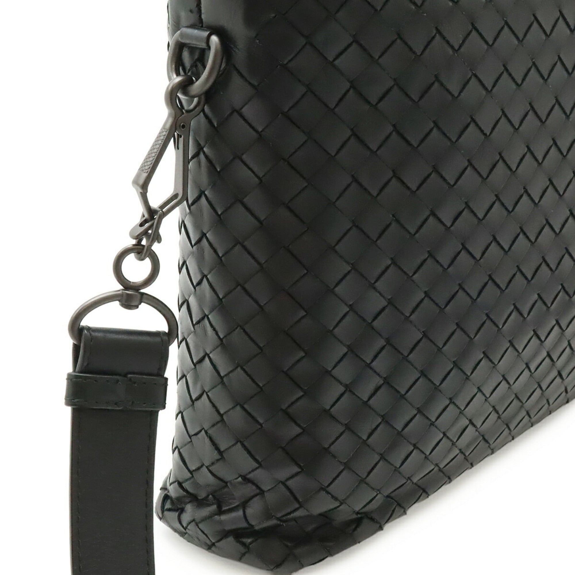 Bottega Veneta Intrecciato Black Leather Handbag Shoulder Bag (Pre-Owned)