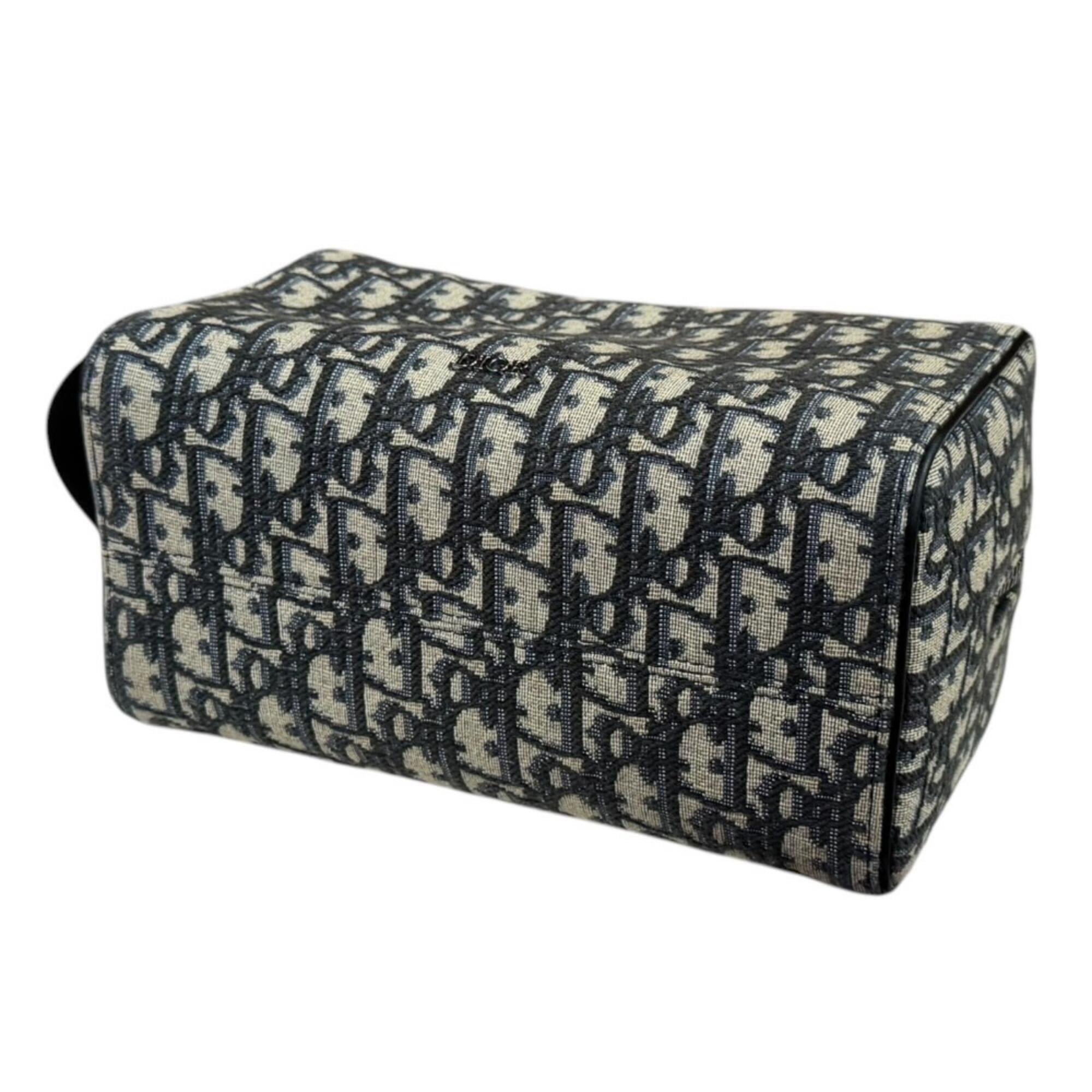 Christian Dior Beige Navy Leather Jacquard Handbag (Pre-Owned)