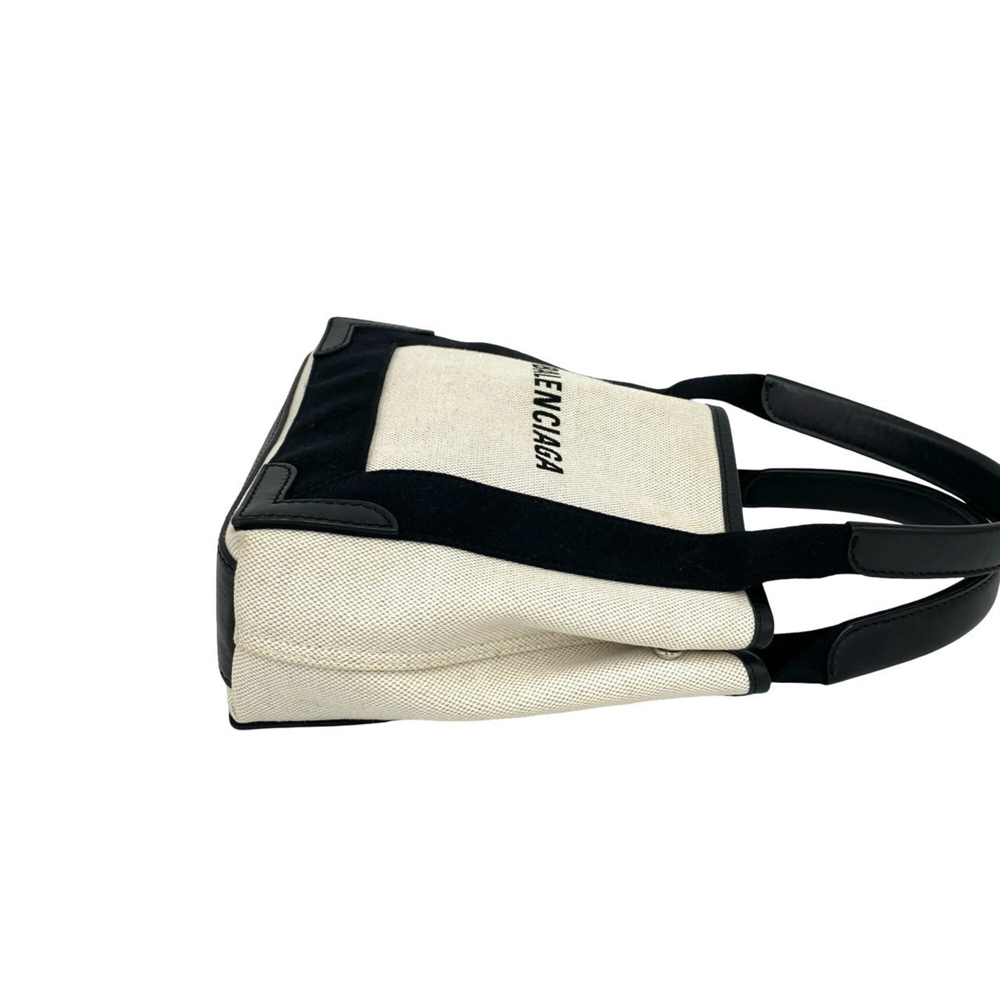 Balenciaga Black Ivory Canvas Leather Handbag Shoulder Bag (Pre-Owned)
