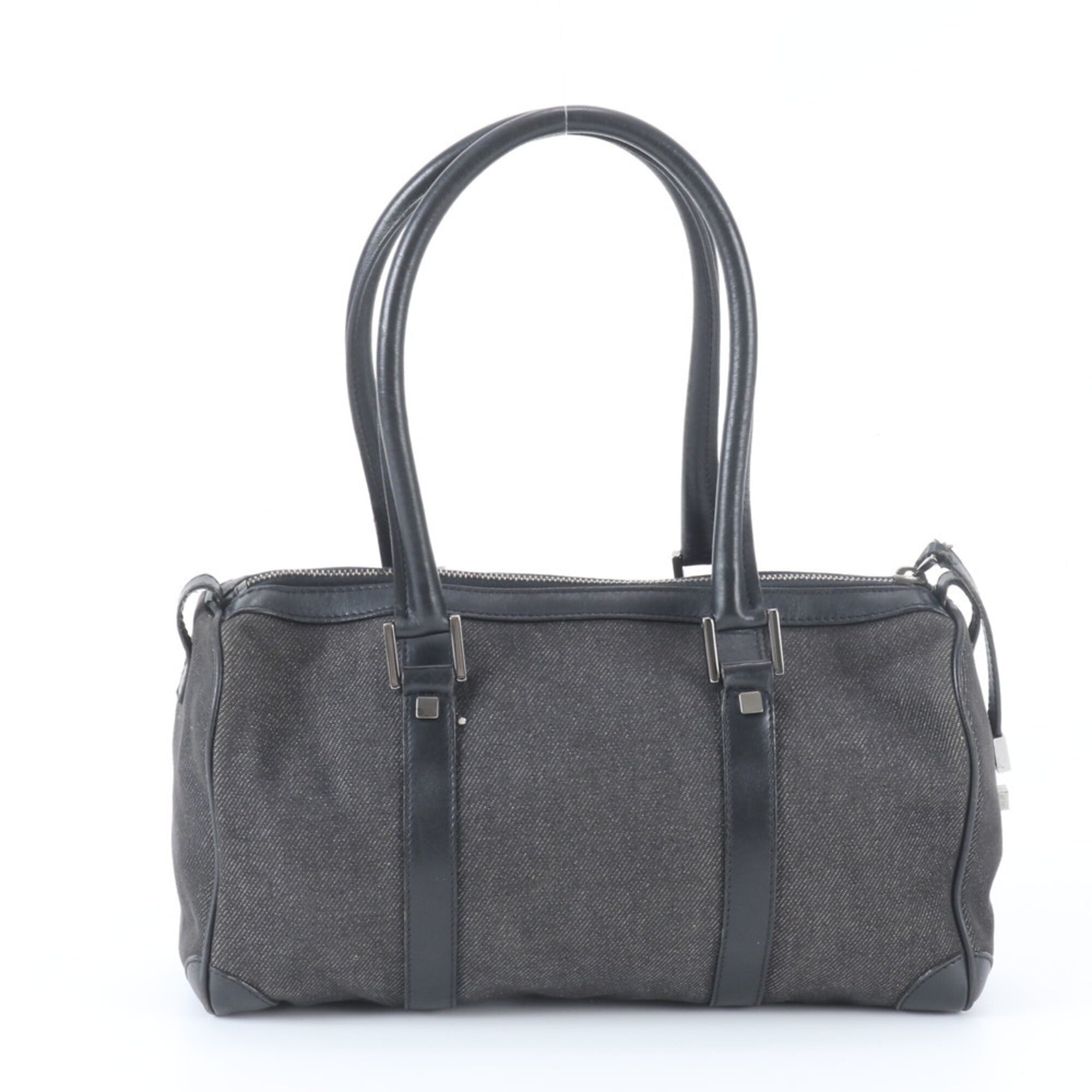 Gucci Black Leather Canvas Handbag Tote Bag (Pre-Owned)