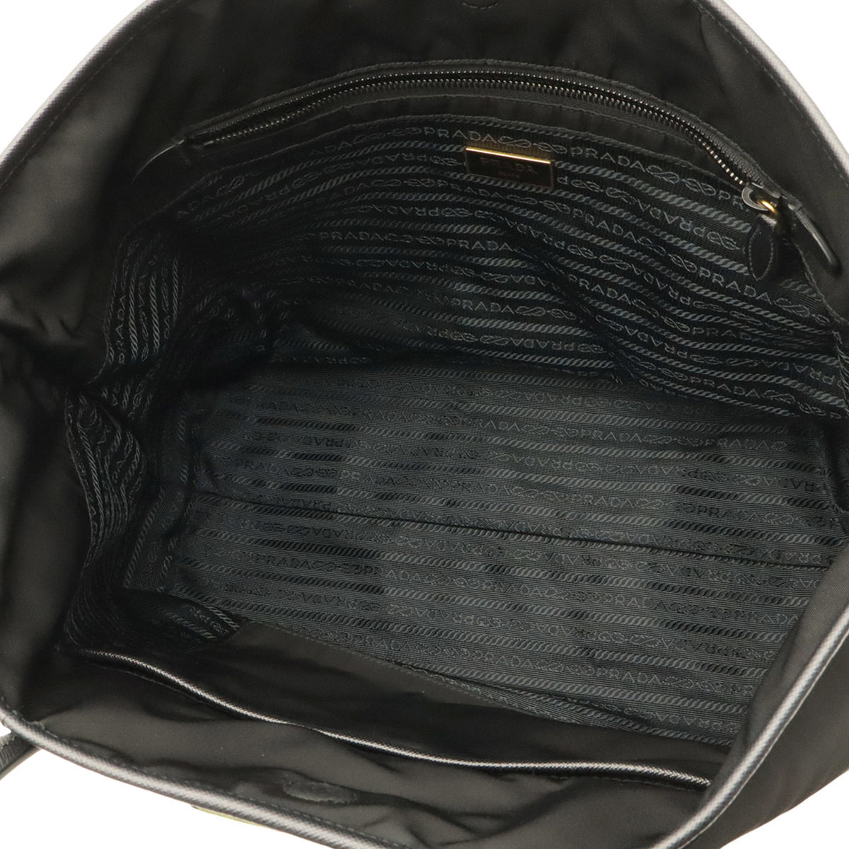 Prada Black Blue Nylon Leather Shoulder Bag Tote Bag (Pre-Owned)