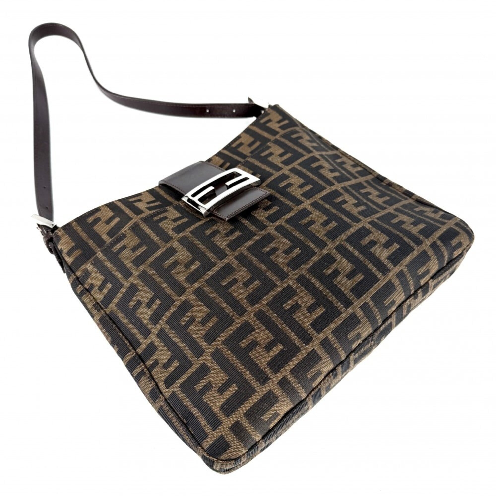 Fendi Zucca Brown Canvas Leather Shoulder Bag (Pre-Owned)