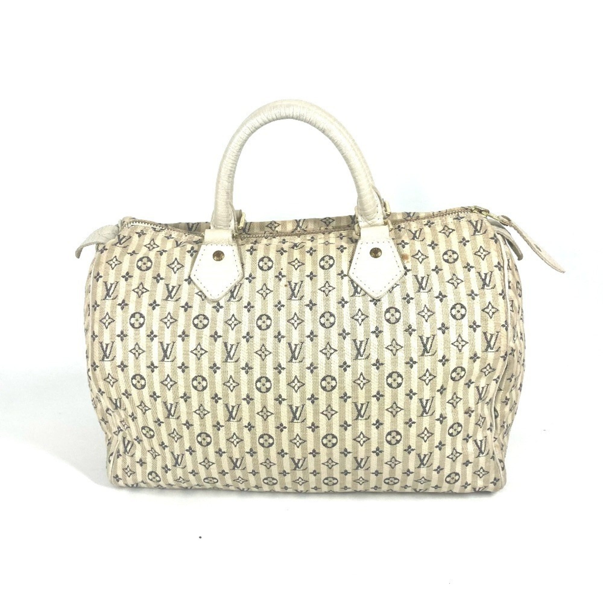 Louis Vuitton Monogram Mini Lin Navy White Monogram Mini Lin Boston Bag Handbag (Pre-Owned)