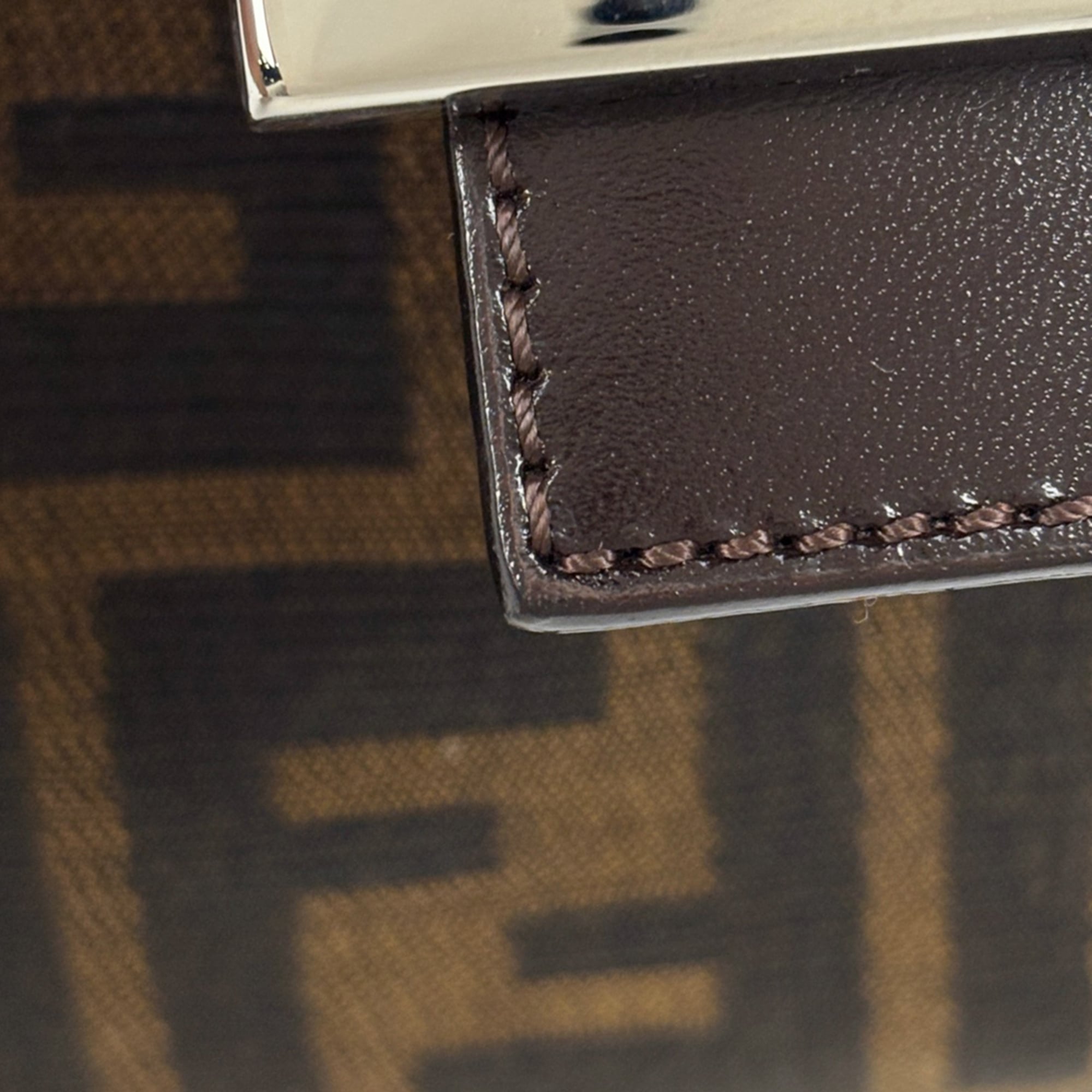 Fendi Zucca Brown Canvas Leather Shoulder Bag (Pre-Owned)