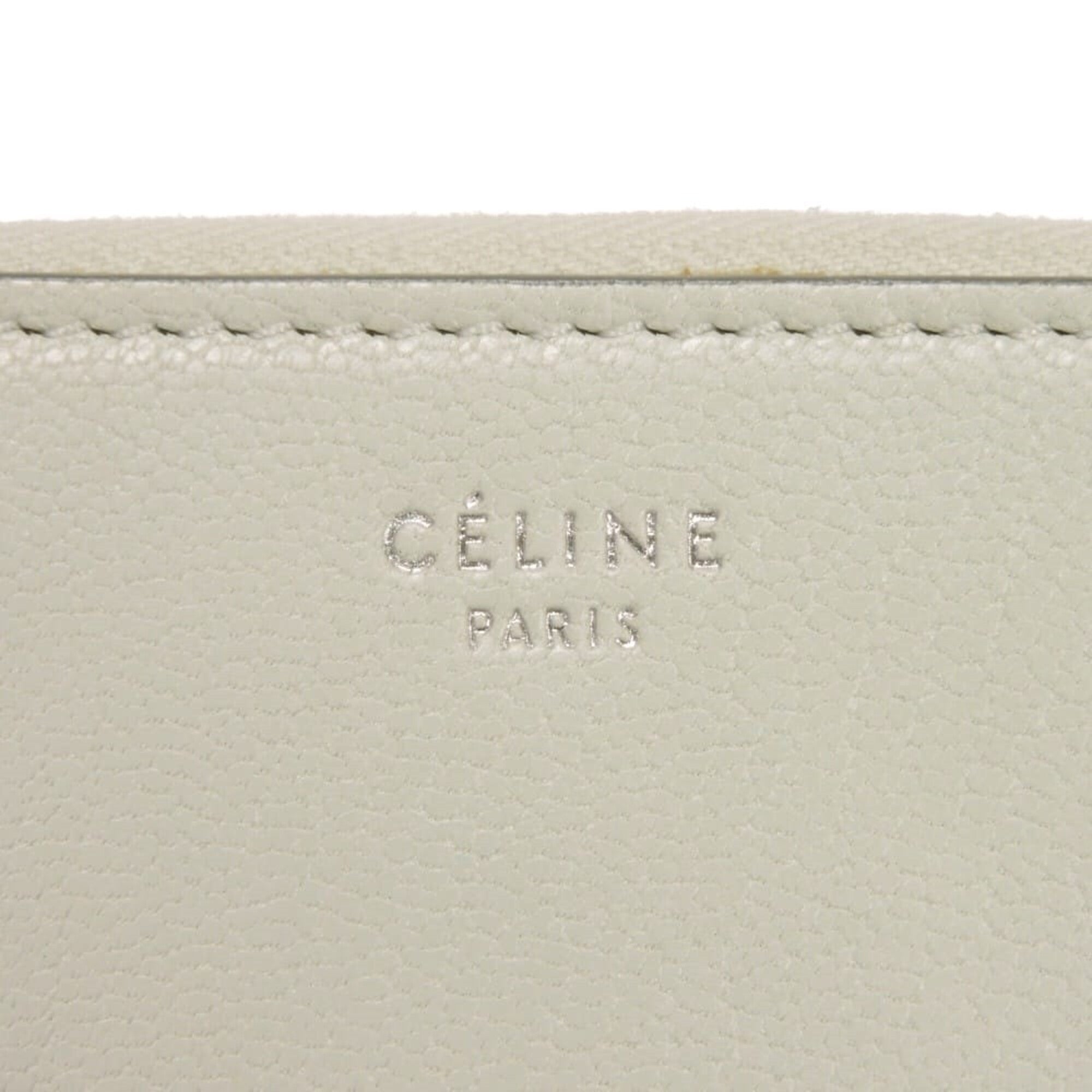 Celine Gray White Leather Long Wallet (Bi-Fold) (Pre-Owned)