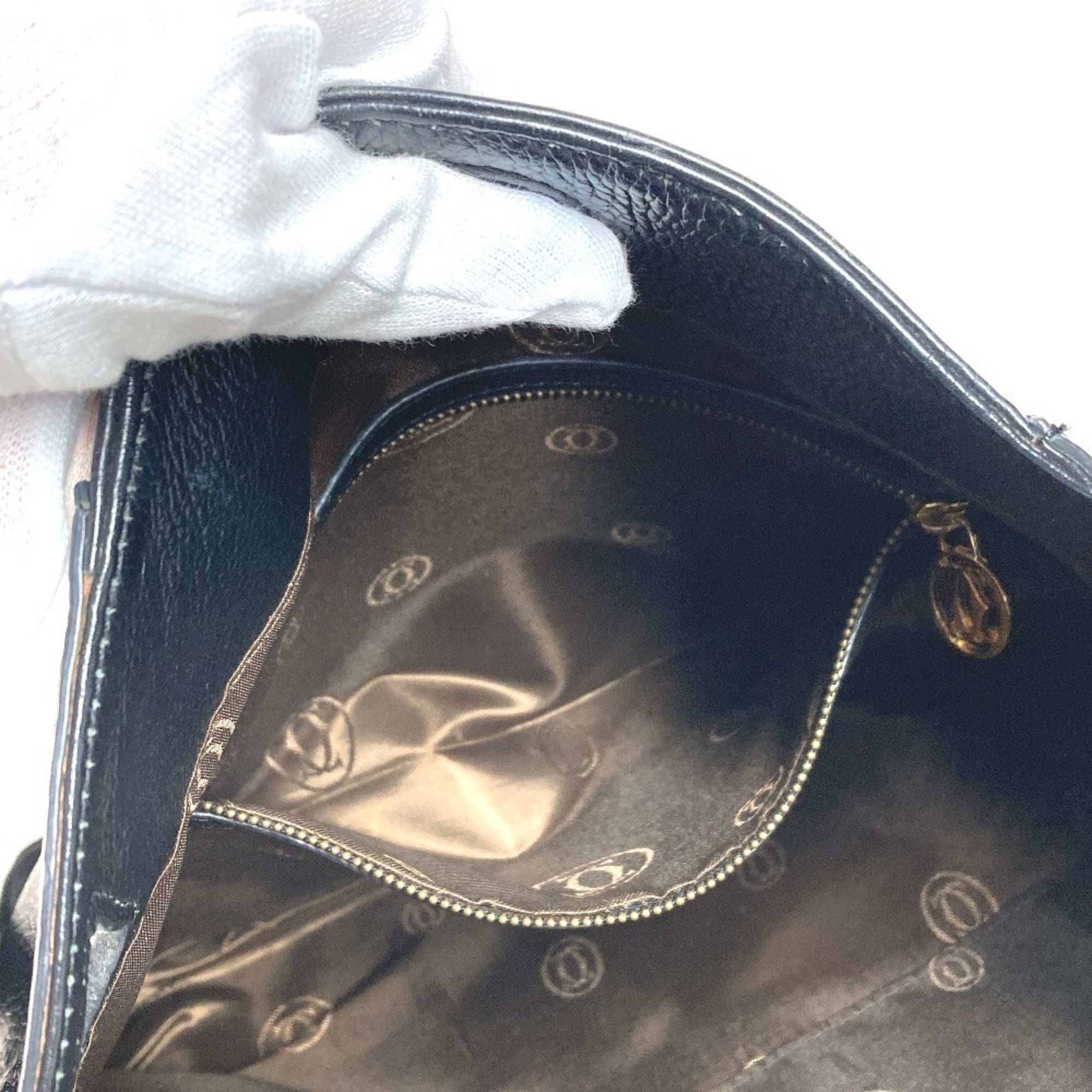 Cartier Marcello Black White Leather Shoulder Bag (Pre-Owned)