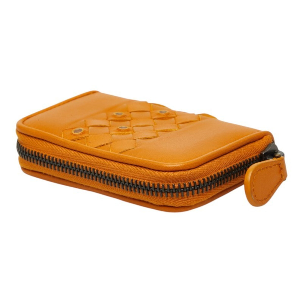 Bottega Veneta Intrecciato Brown Orange Leather Long Wallet (Bi-Fold) (Pre-Owned)