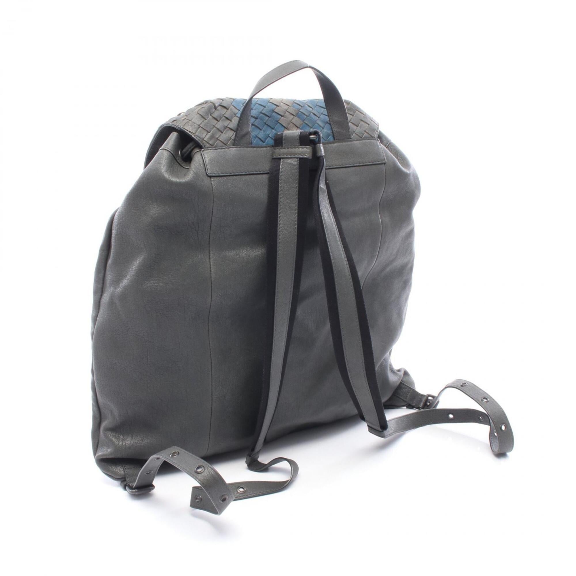 Bottega Veneta Blue Gray Intrecciato Backpack (Pre-Owned)