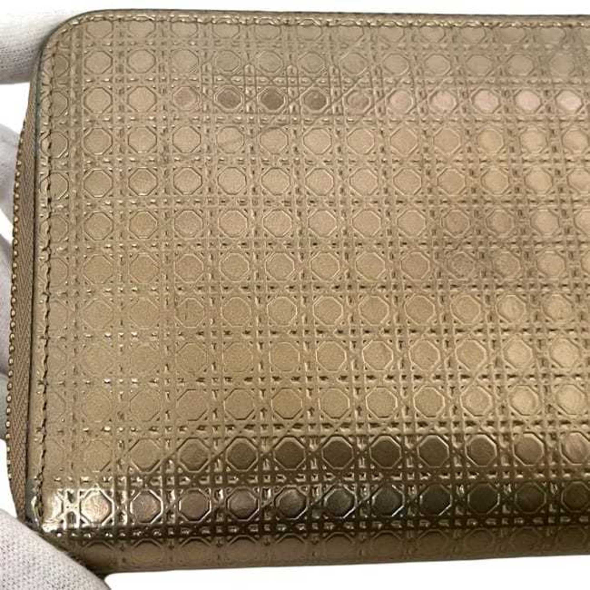 Christian Dior Gold Leather Long Wallet (Bi-Fold) (Pre-Owned)