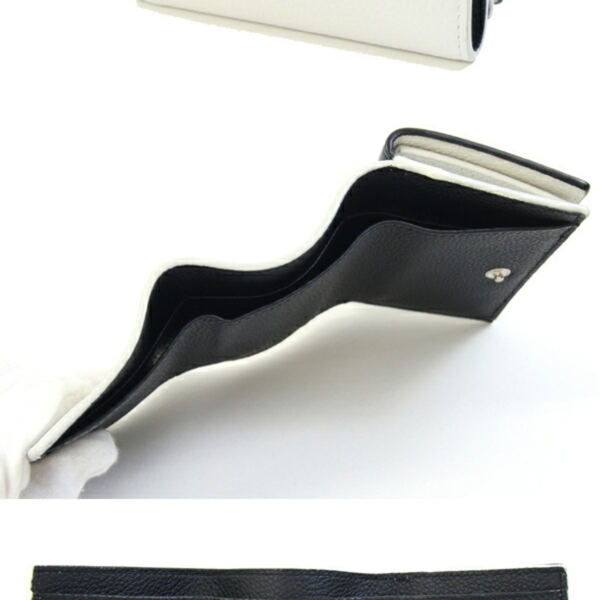 Saint Laurent Black White Leather Wallet (Tri-Fold) (Pre-Owned)
