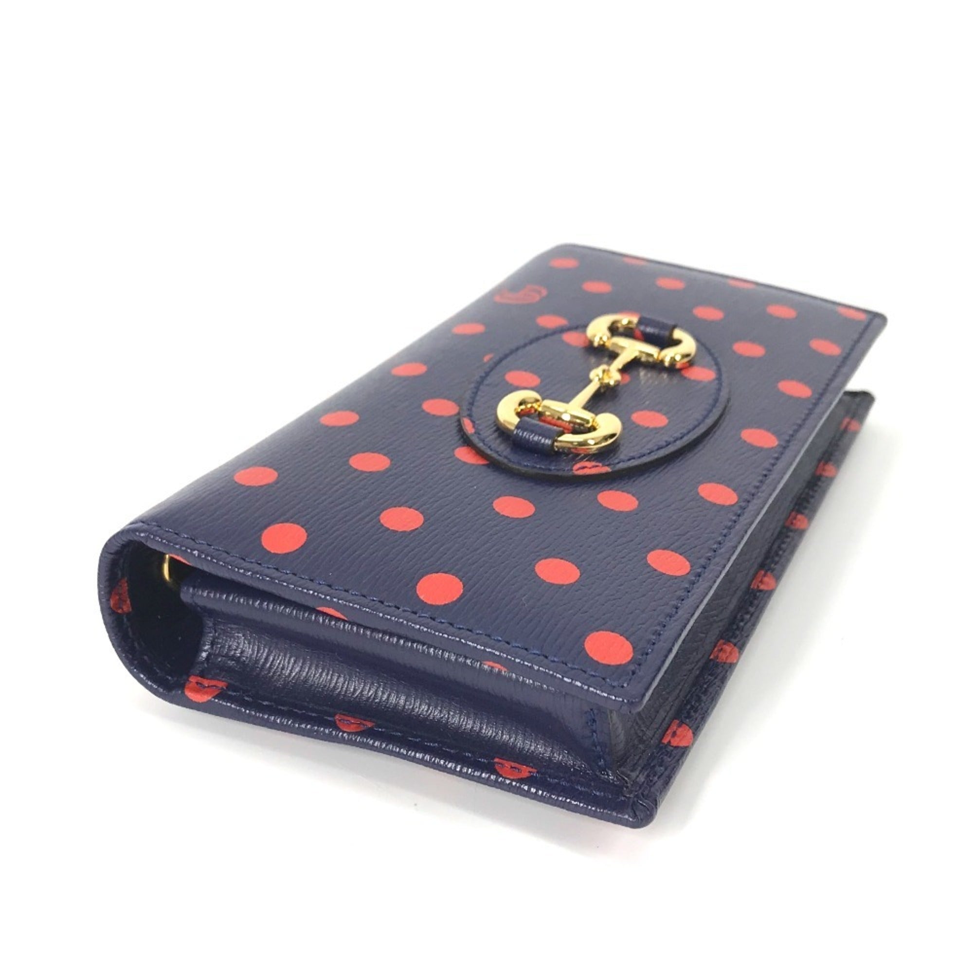 Gucci Navy Red Color Leather Chain/Shoulder Wallet (Pre-Owned)