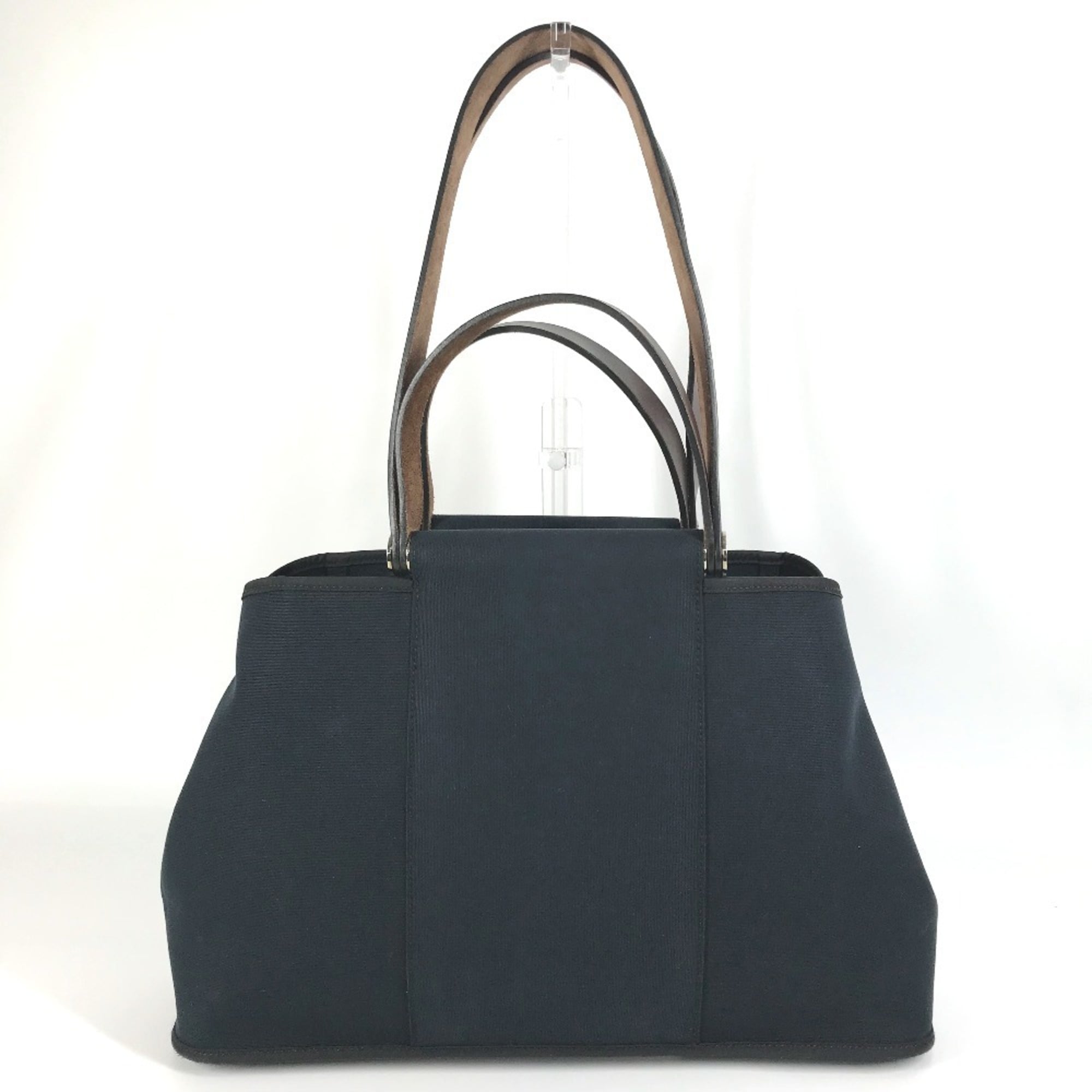 Hermes Dark Navy Leather Canvas Shoulder Bag Tote Bag (Pre-Owned)