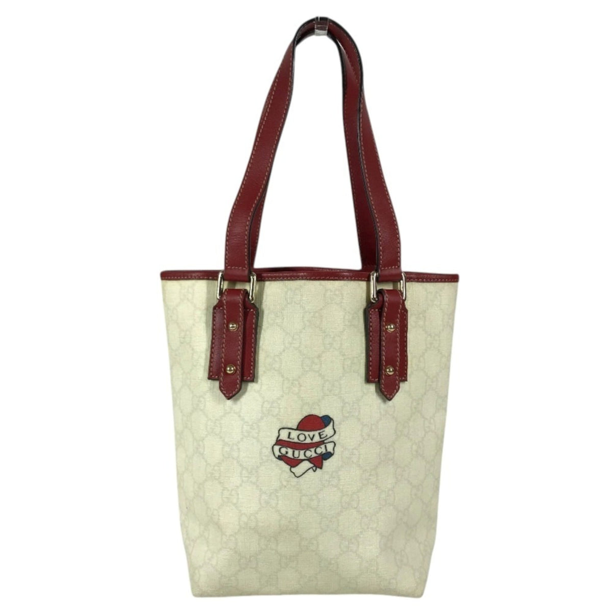 Gucci Red Color White Gg Supreme Leather Shoulder Bag Tote Bag (Pre-Owned)
