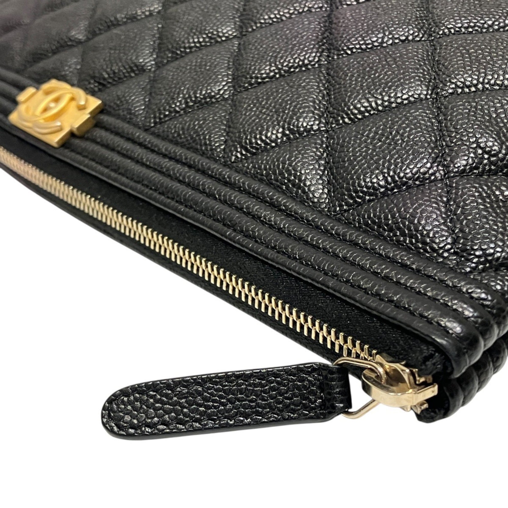 Chanel Boy Chanel Black Grained Calfskin Clutch Bag (Pre-Owned)