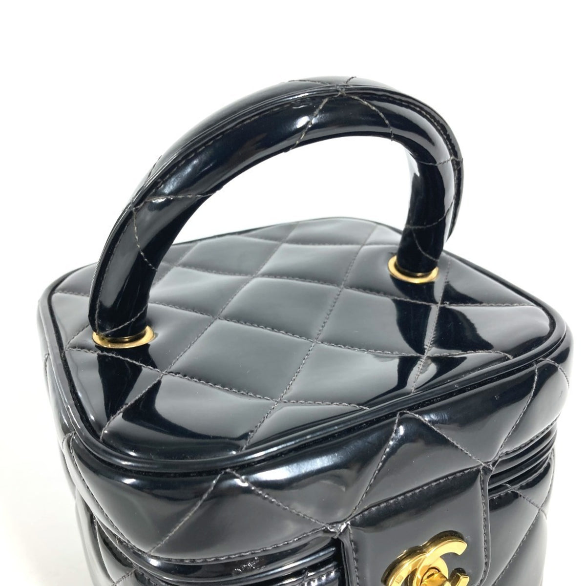Chanel Matelasse Black Patent Leather Handbag Vanity Bag (Pre-Owned)