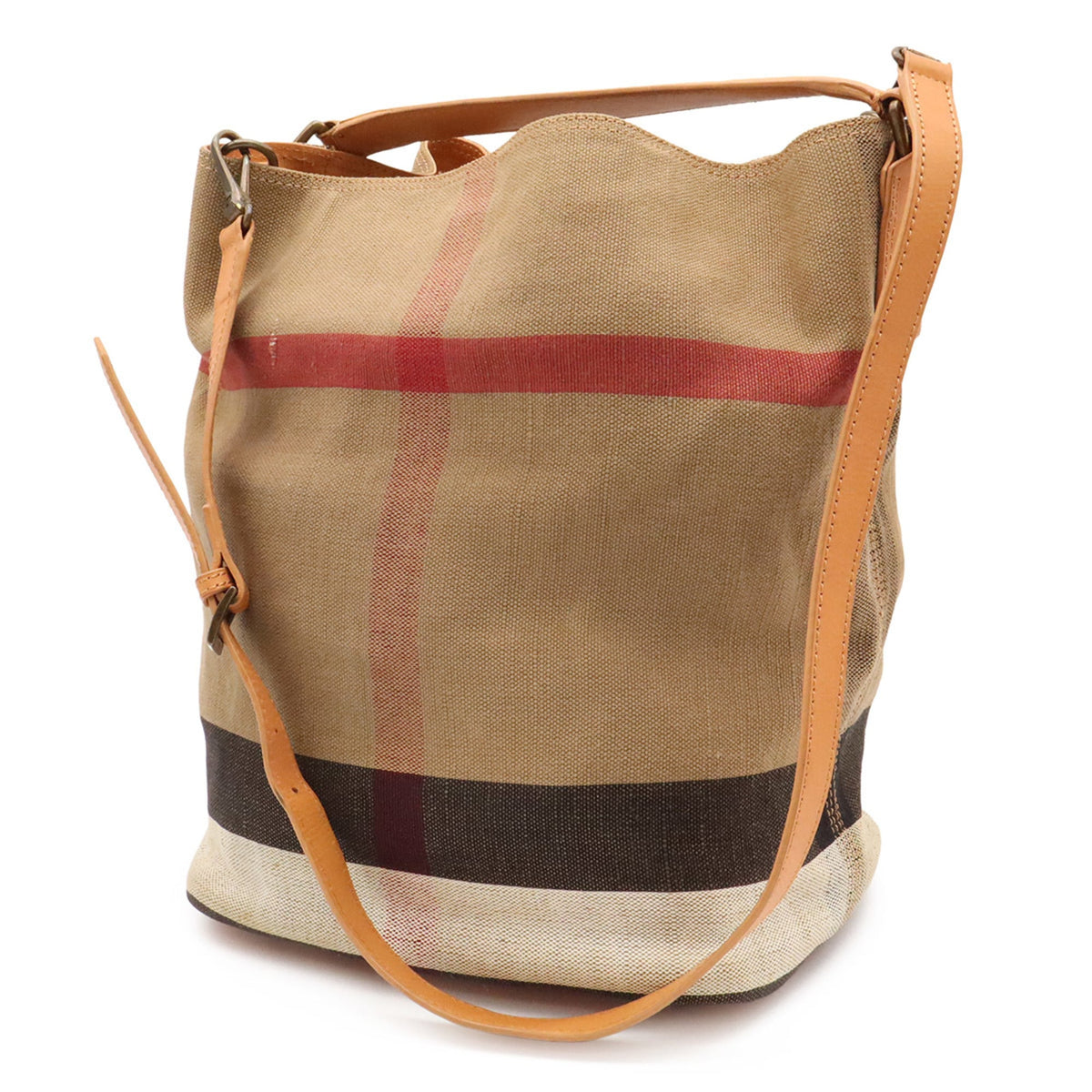Burberry Black Brown Red Color Canvas Leather Shoulder Bag (Pre-Owned)