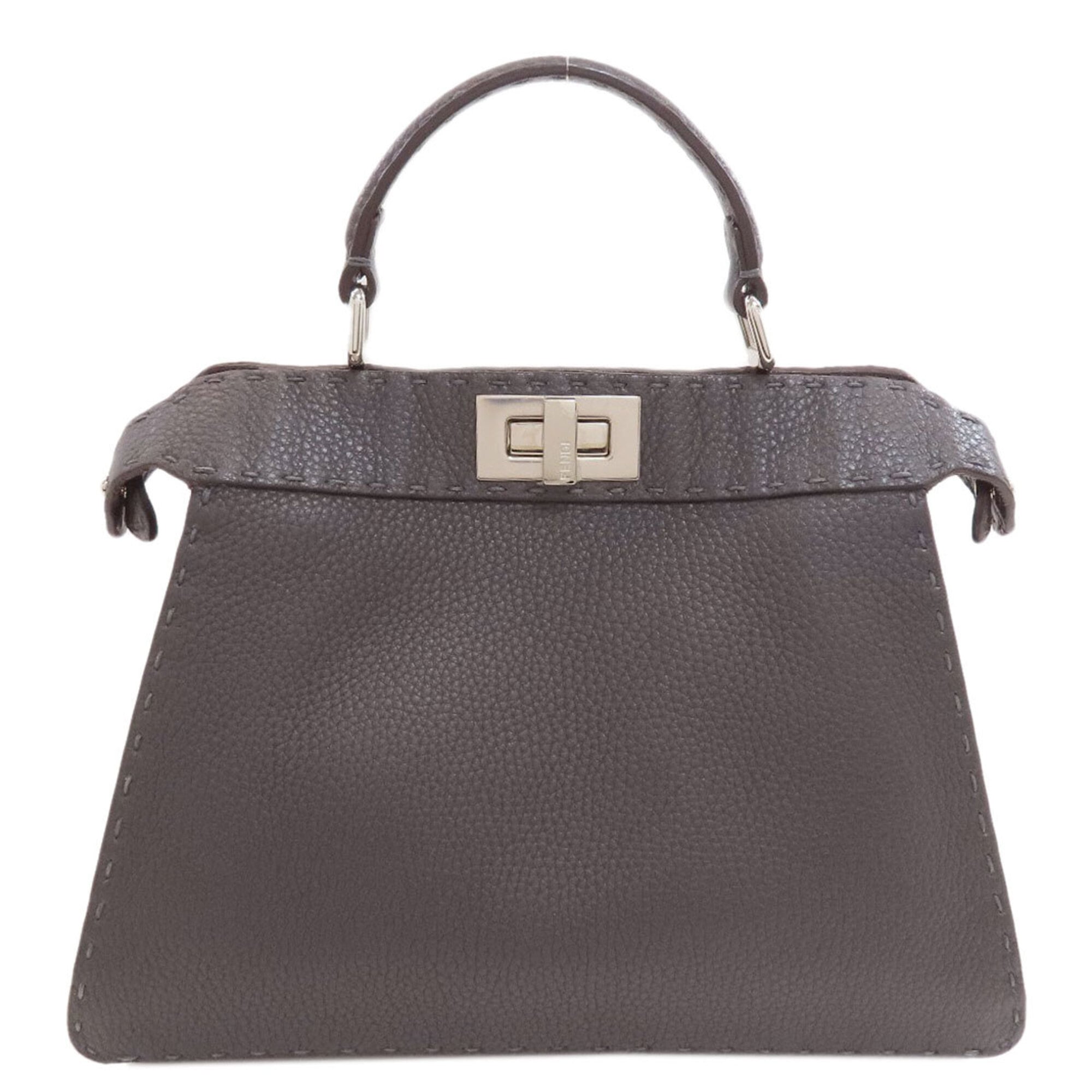 Fendi Peekaboo Gray Leather Handbag (Pre-Owned)