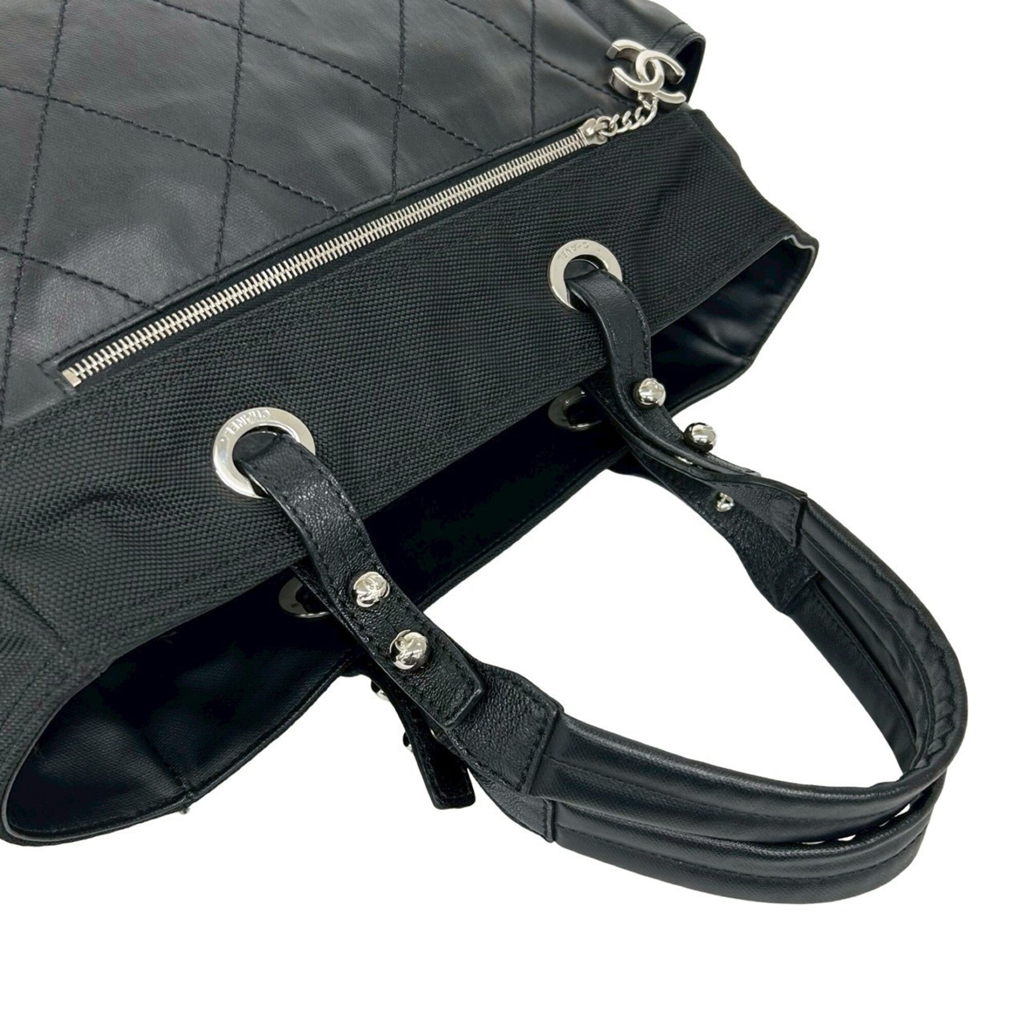 Chanel Black Canvas Leather Pouch Tote Bag (Pre-Owned)