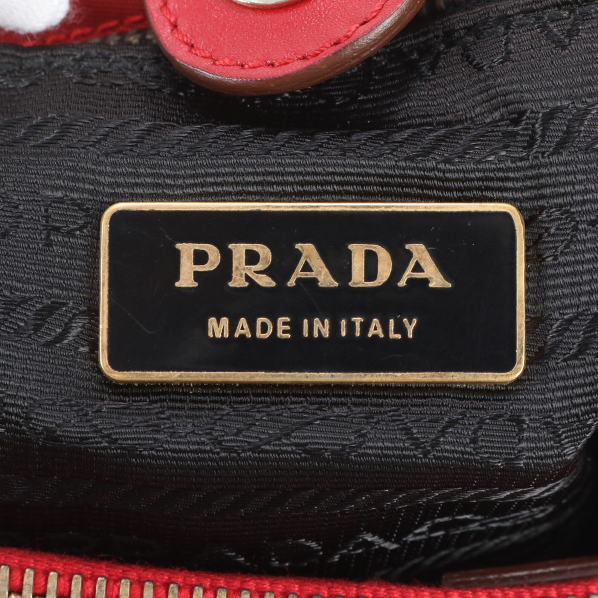 Prada Red Color Nylon Leather Handbag Shoulder Bag Tote Bag (Pre-Owned)