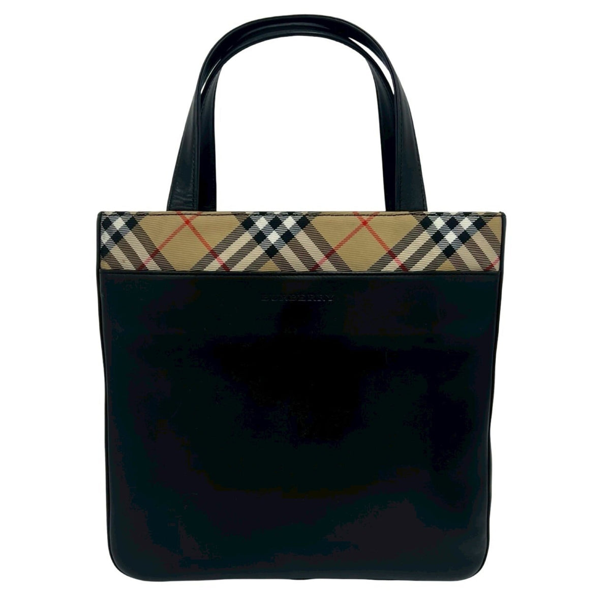 Burberry Beige Black Leather Canvas Handbag Tote Bag (Pre-Owned)