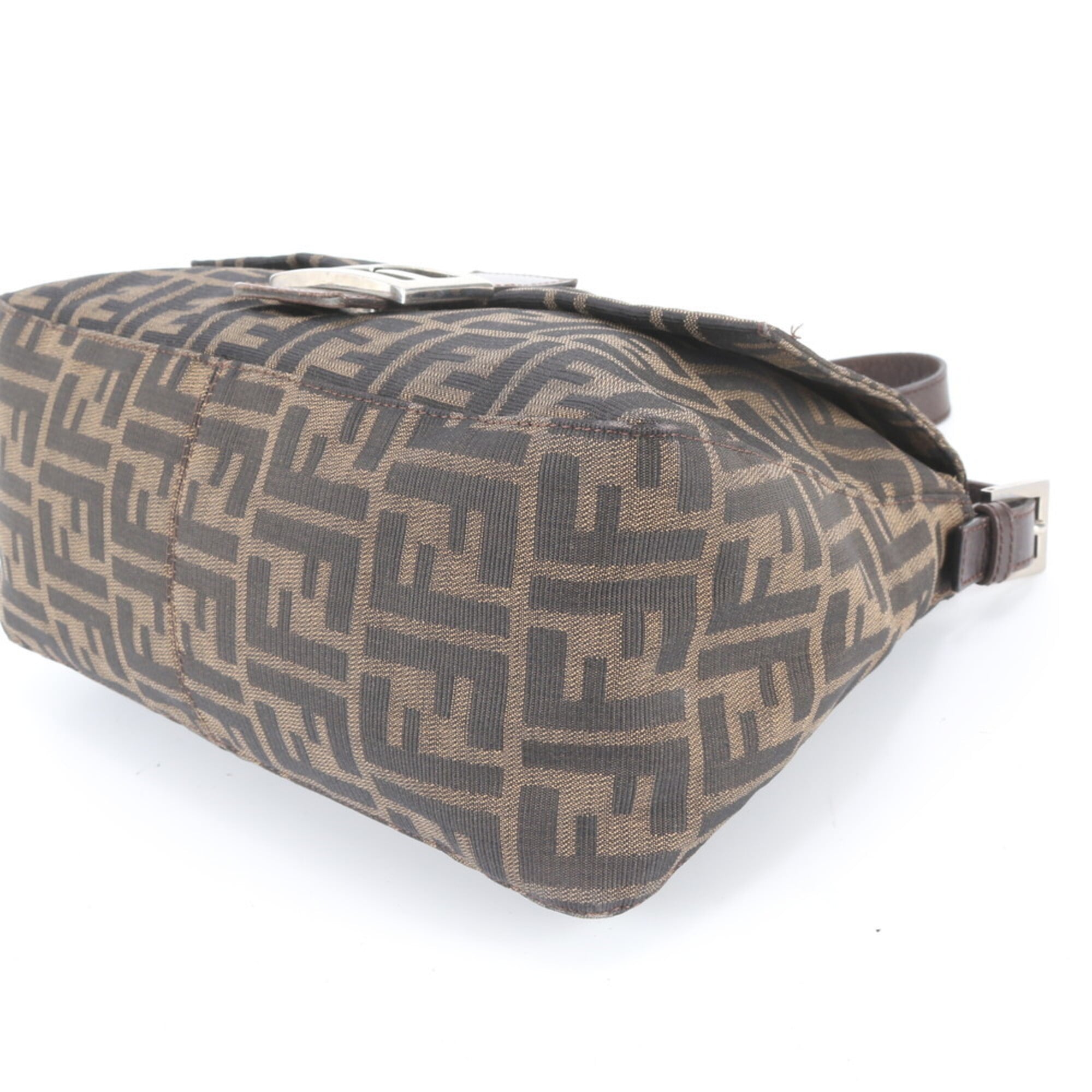 Fendi Brown Leather Canvas Shoulder Bag (Pre-Owned)