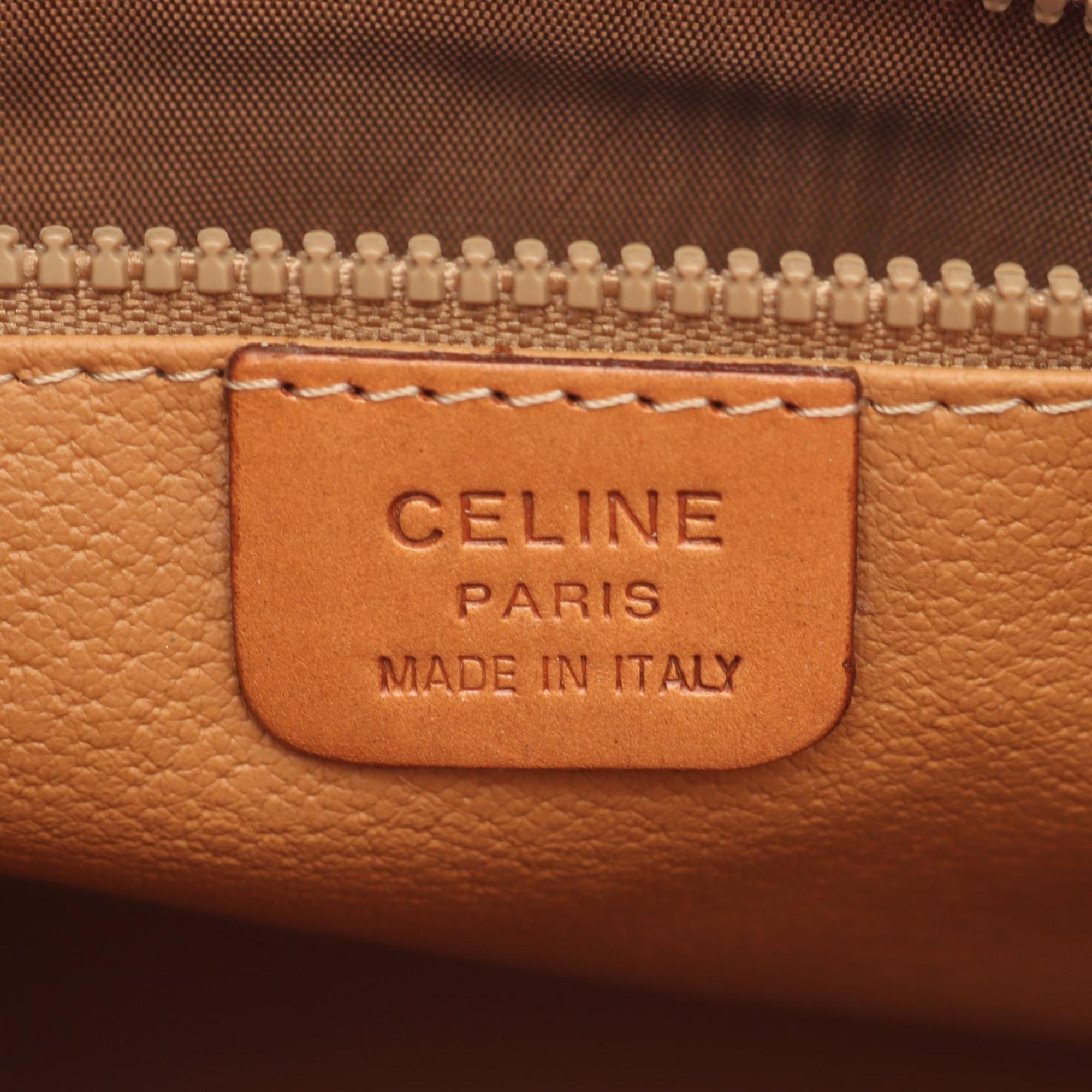 Celine Brown Coated Canvas Leather Clutch Bag Handbag (Pre-Owned)