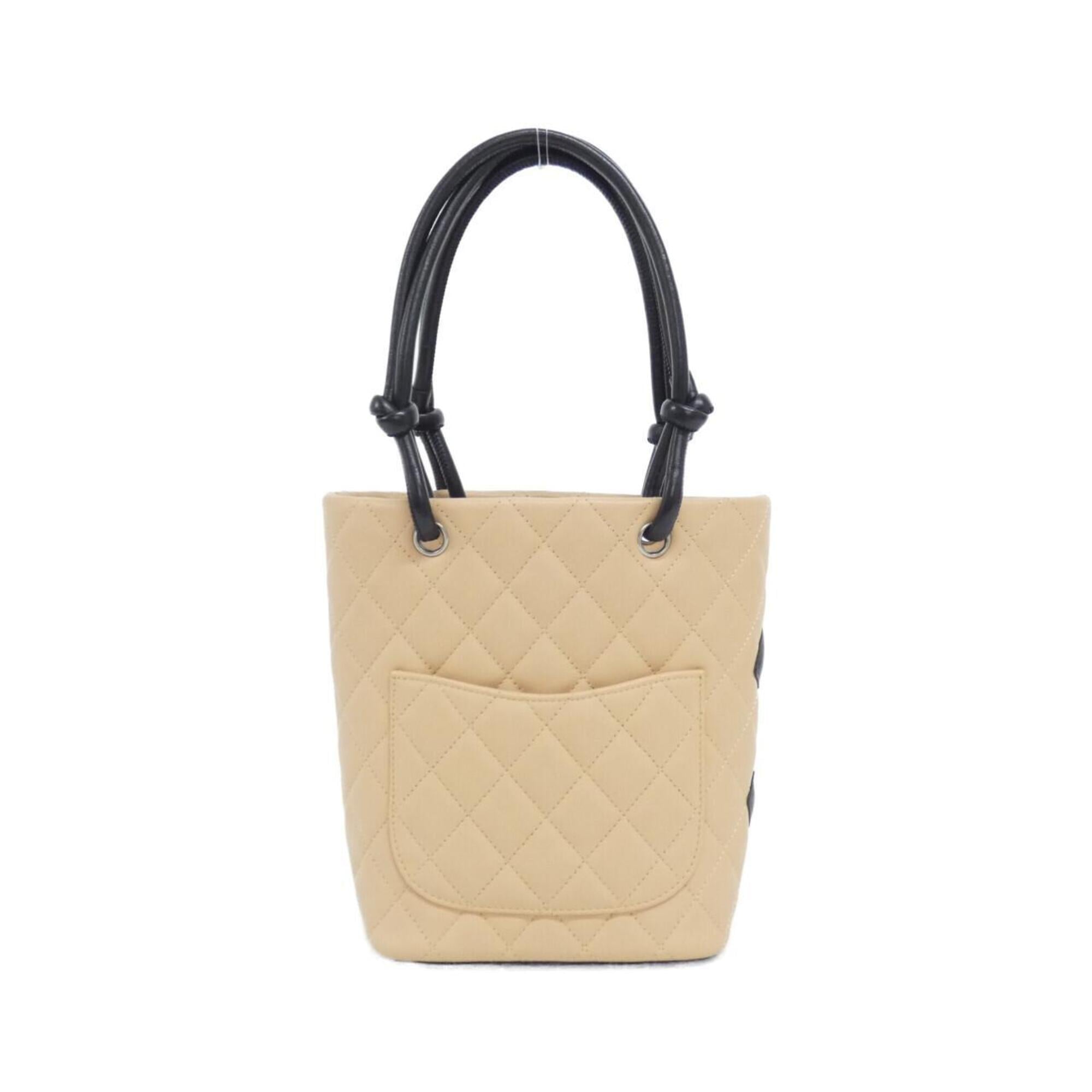 Chanel Beige Black Leather Handbag (Pre-Owned)