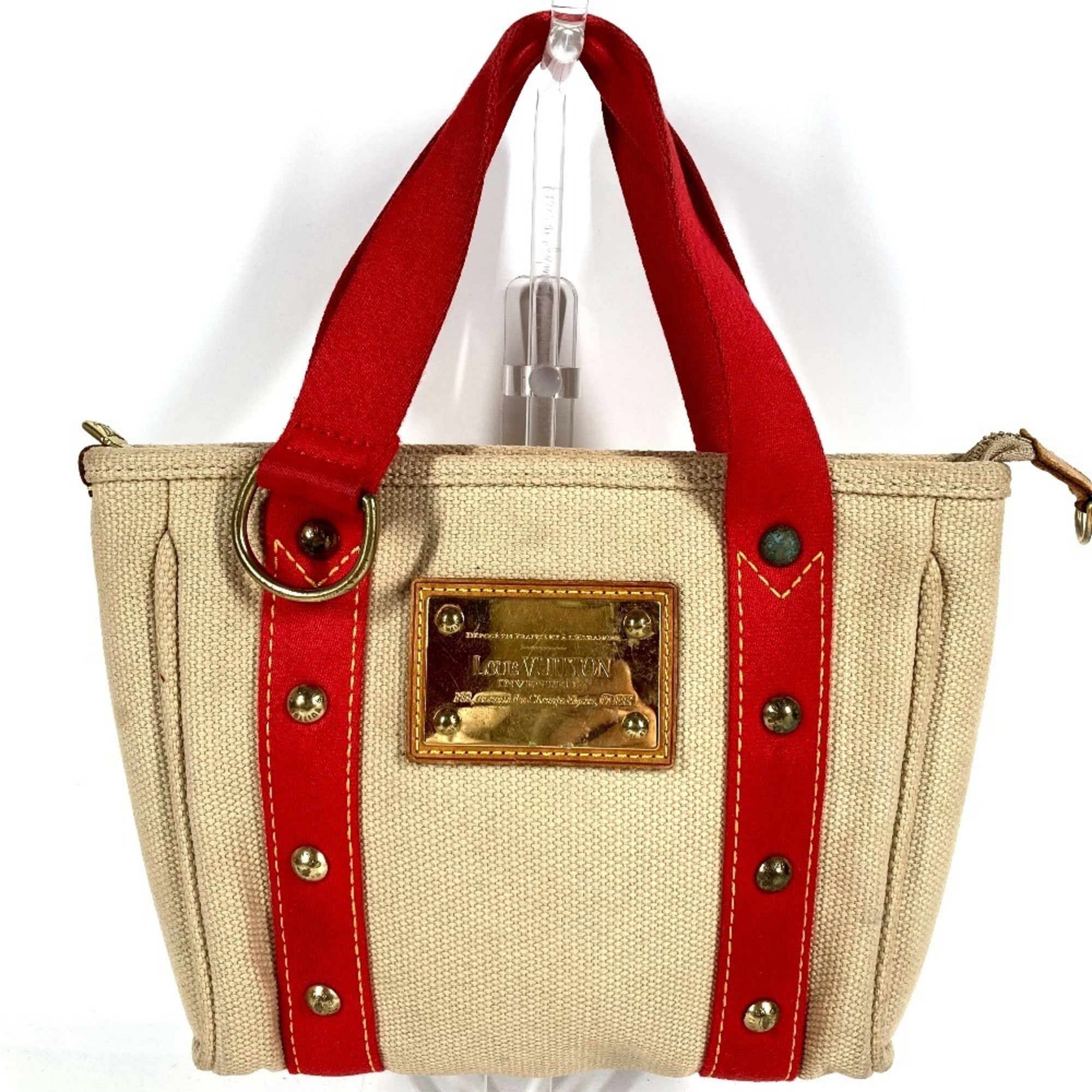 Louis Vuitton Beige Red Color Canvas Handbag Tote Bag (Pre-Owned)